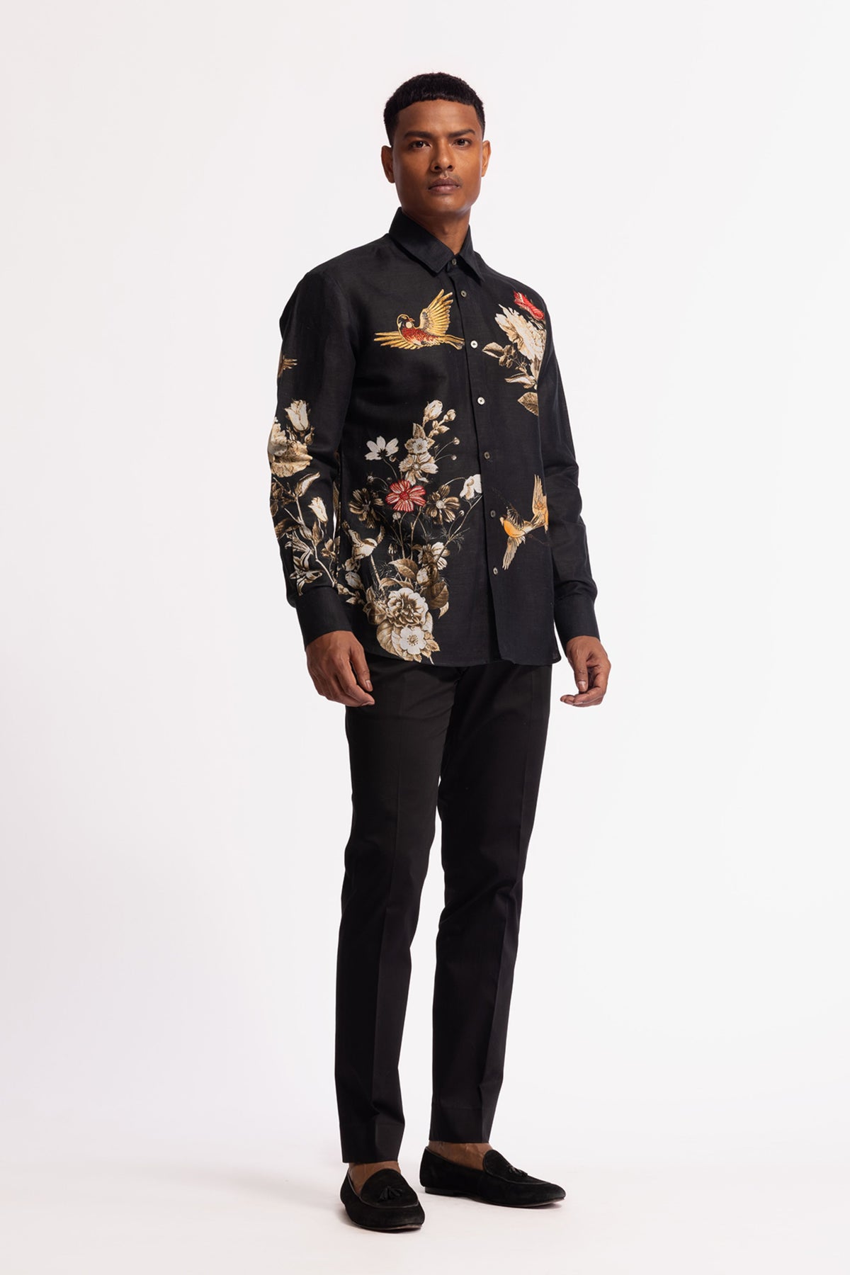 Black Shirt With Bird Motif