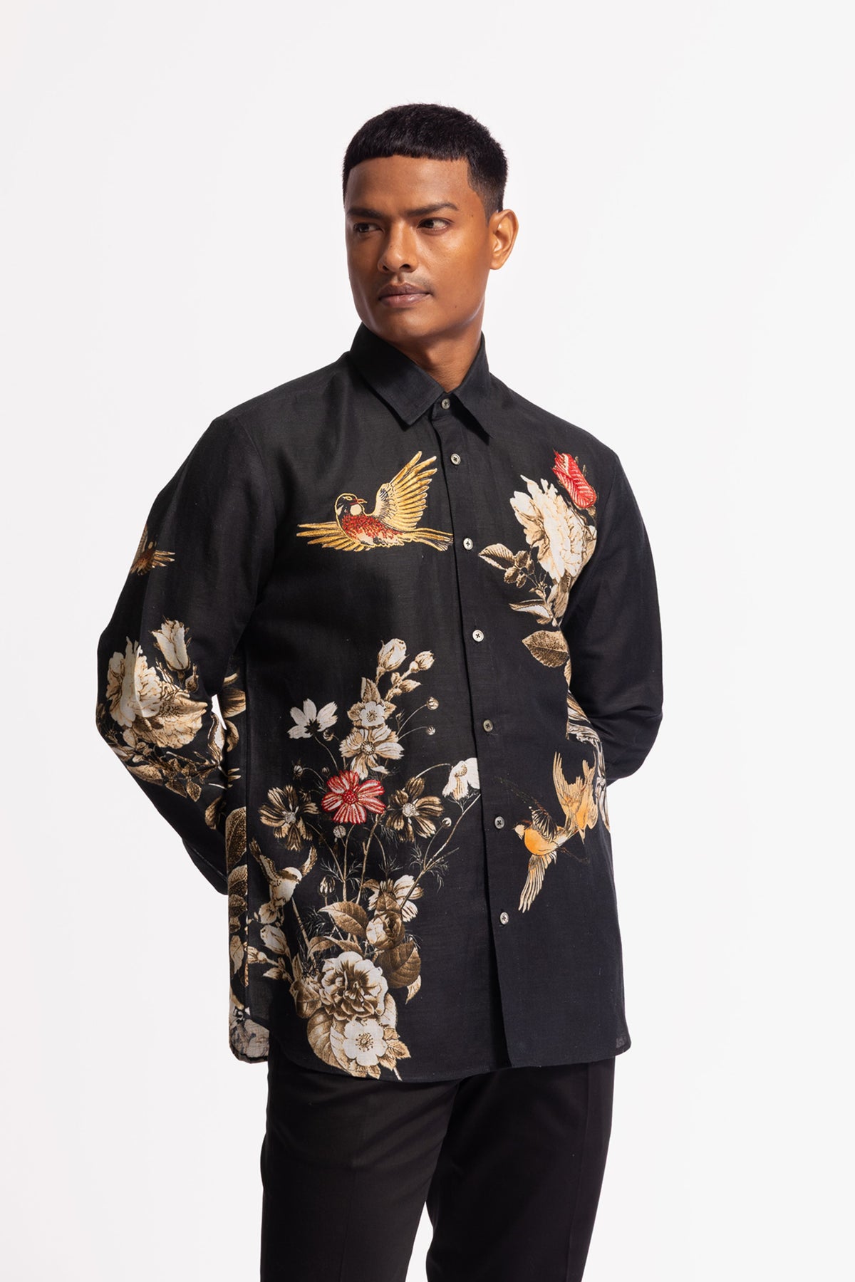Black Shirt With Bird Motif