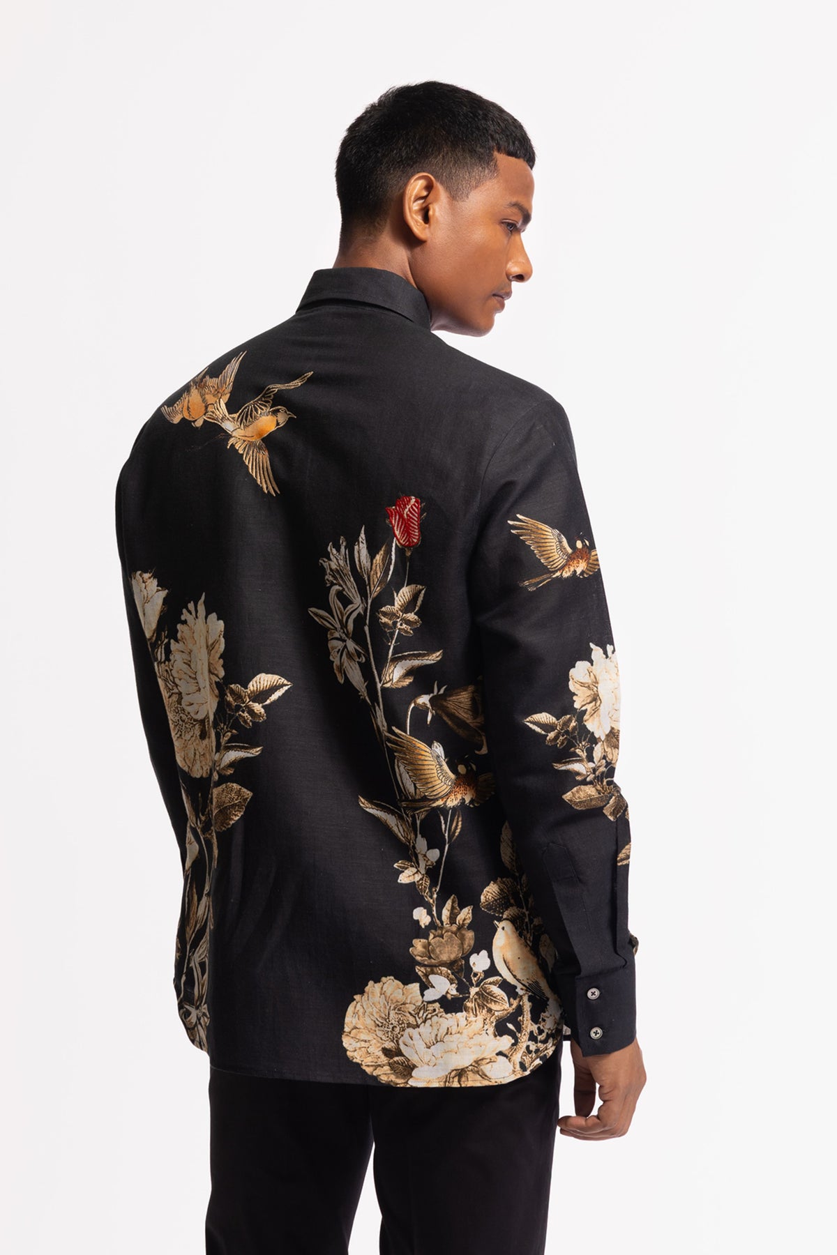 Black Shirt With Bird Motif
