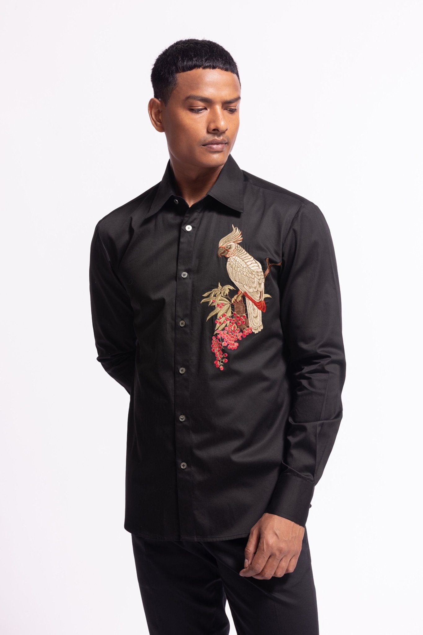 Black Shirt With Embroidery - Rohit Bal Menswear - Elahe