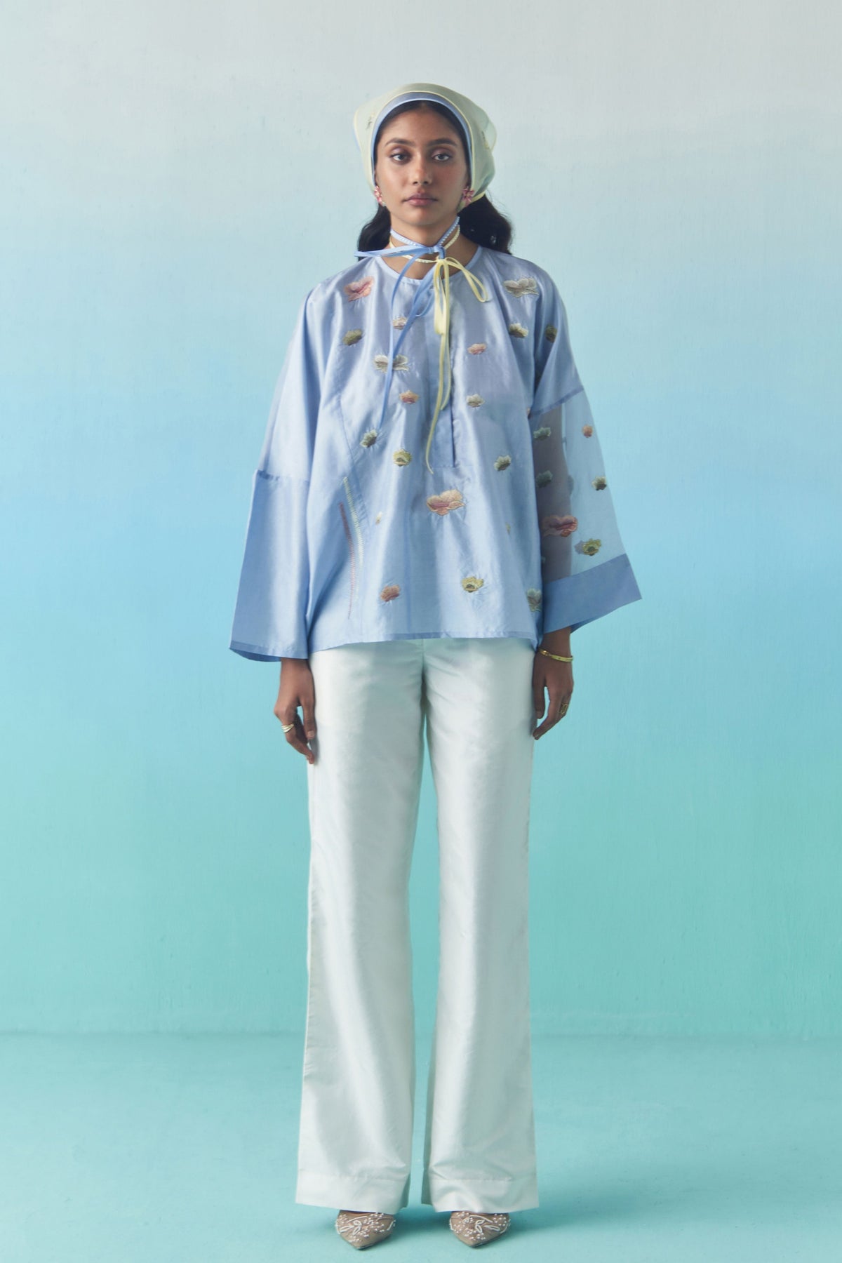 Ivory Silk Bootcut Trousers