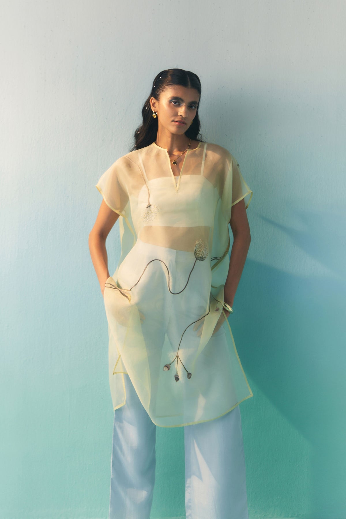 Butter Yellow Cocoon Sheer Overlay