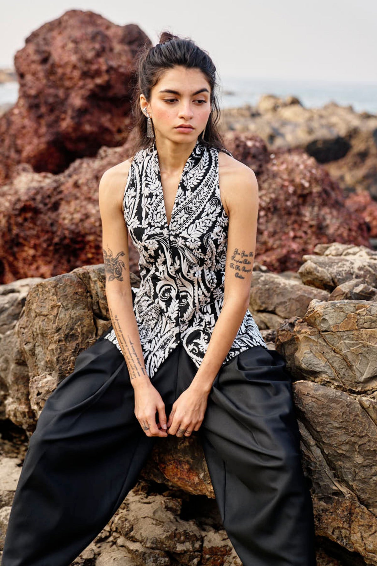 Embroidered Waistcoat and Cowl Pant
