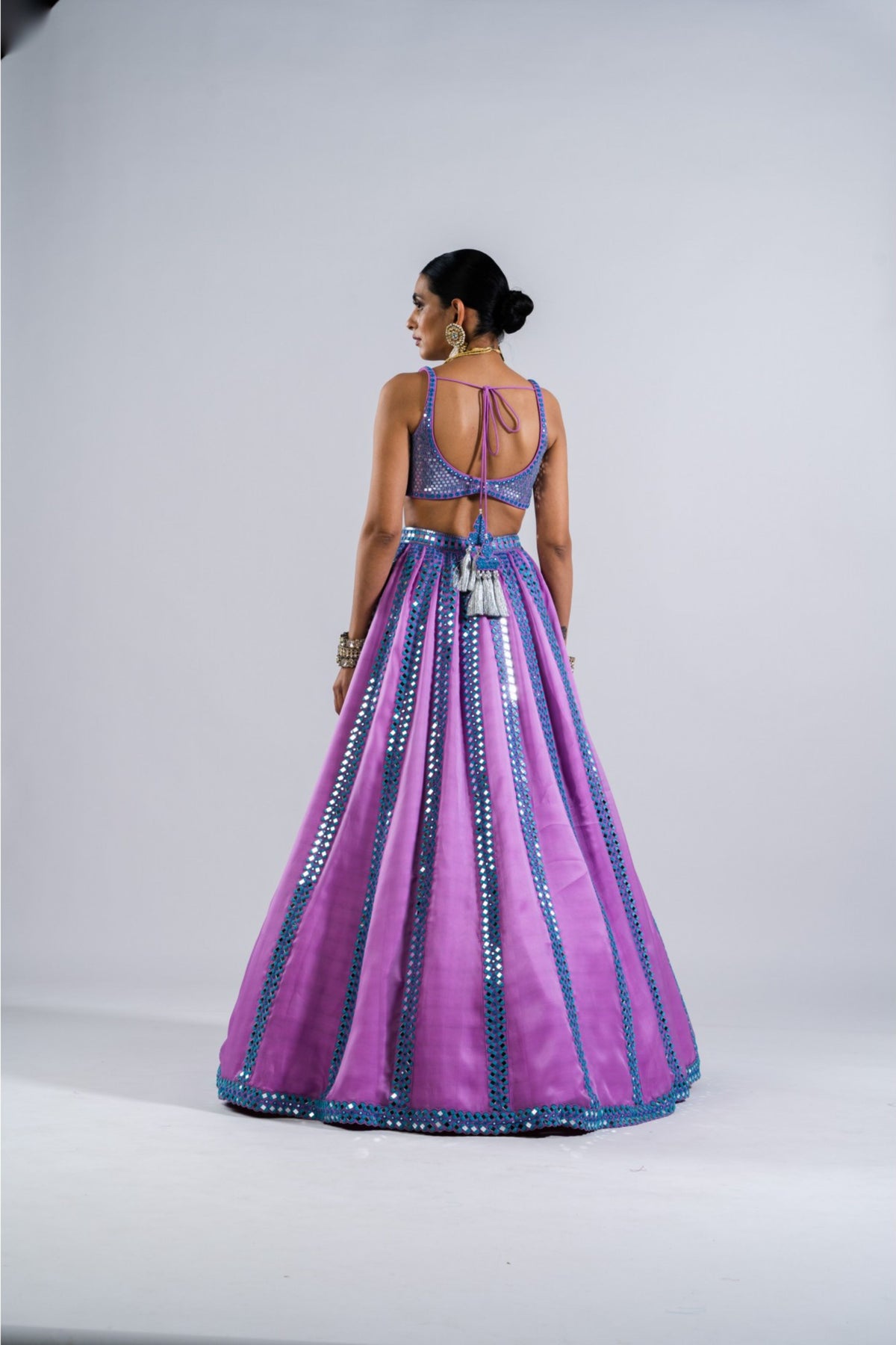 Mauve Mirror Seam Lehenga With Metallic Blouse