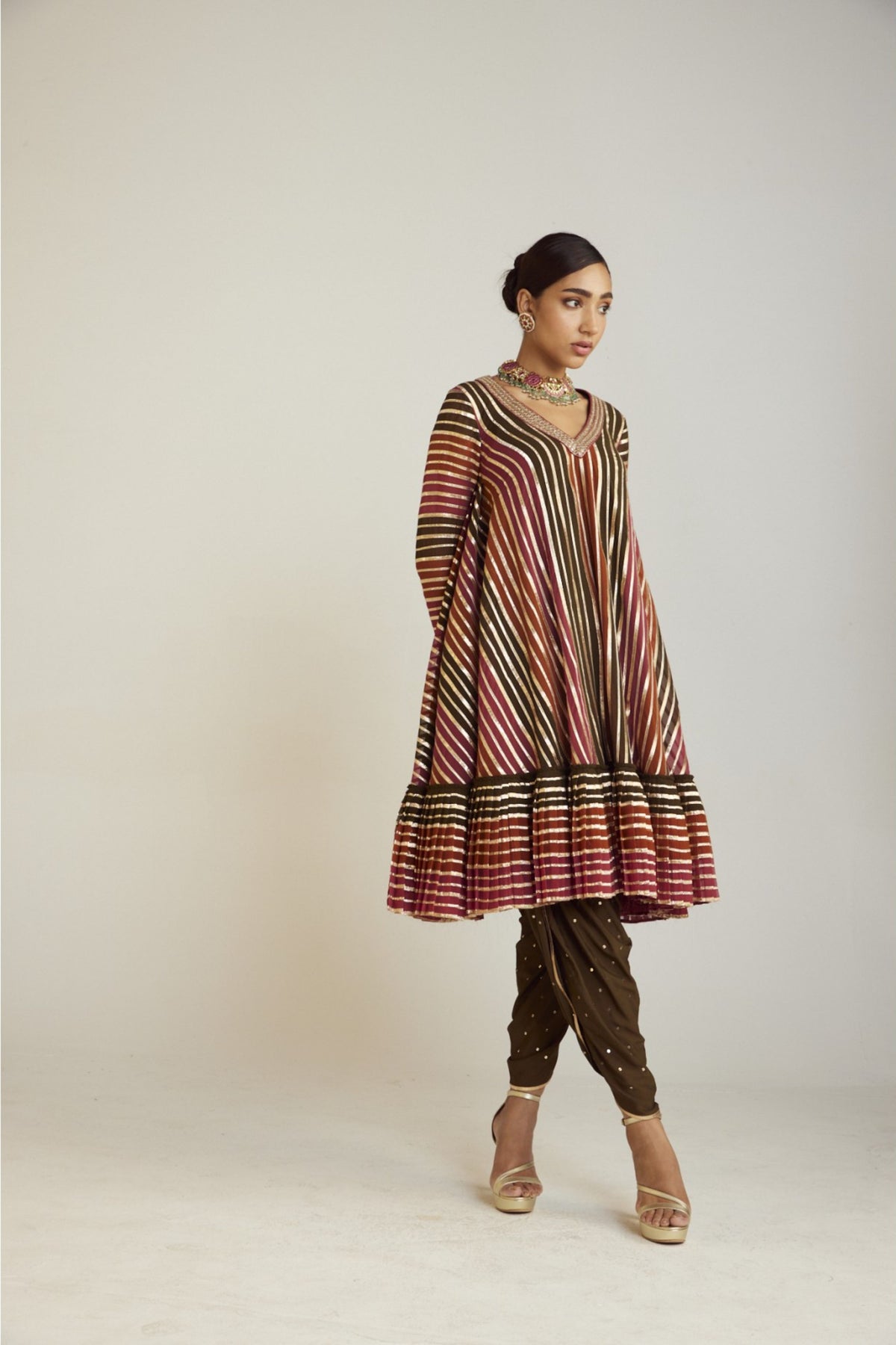 Olive Green A Line Kurta Set