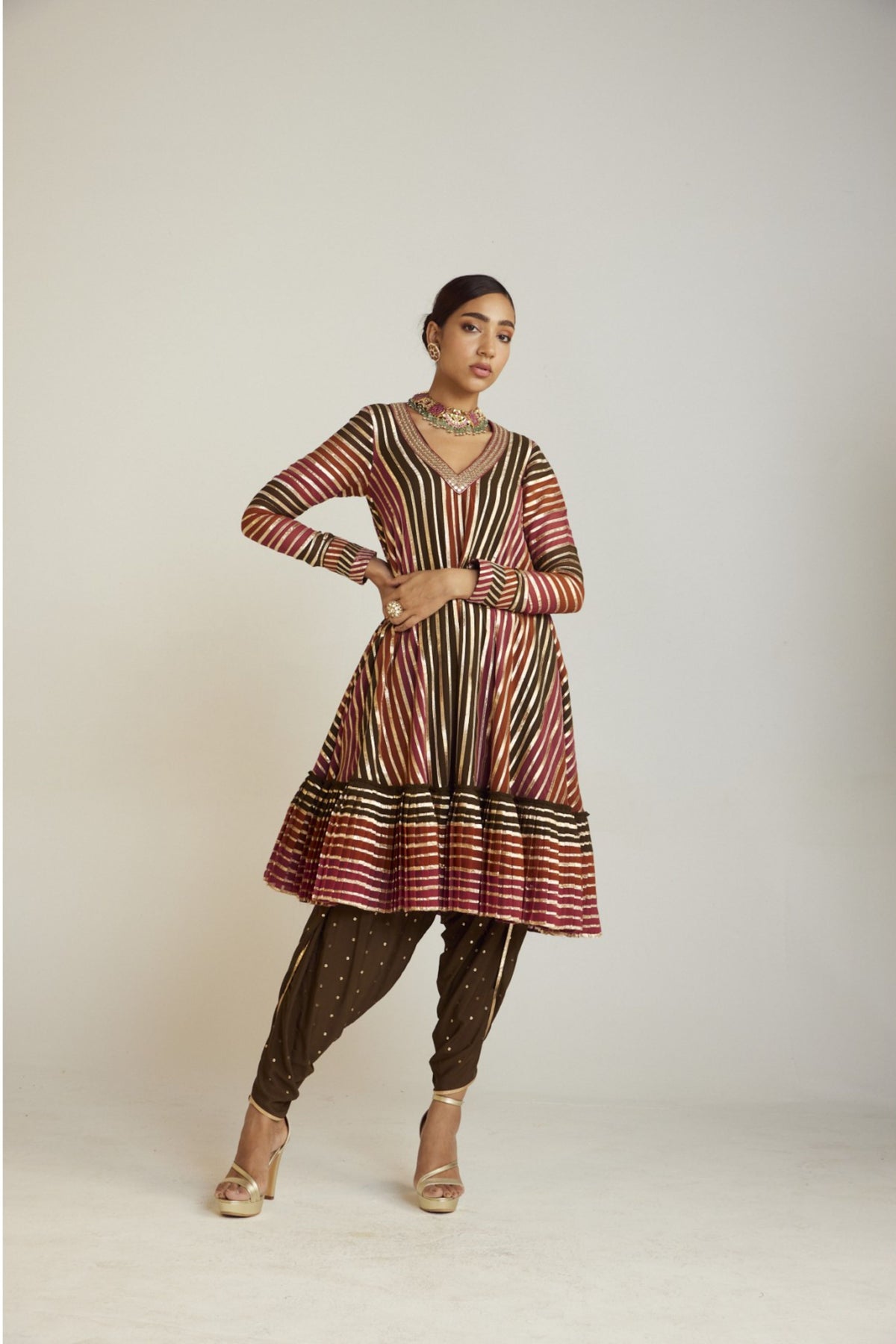 Olive Green A Line Kurta Set