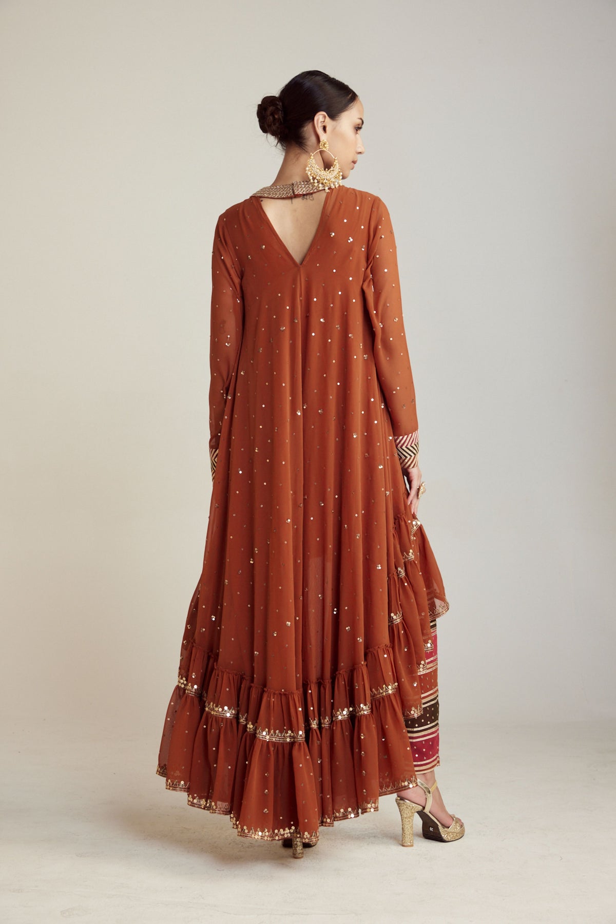 Rust Asymmetrical Kurta Pant Set