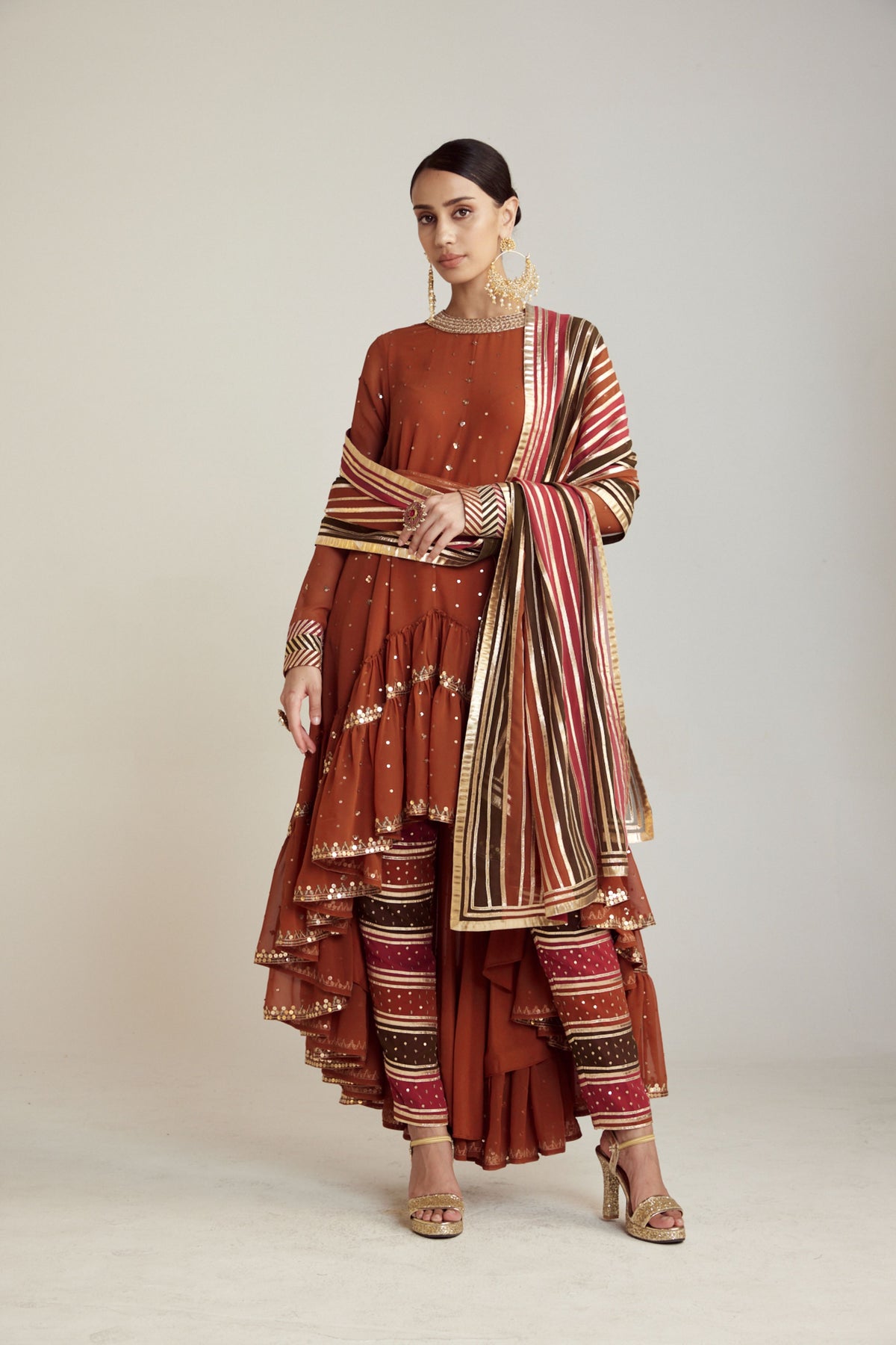 Rust Asymmetrical Kurta Pant Set