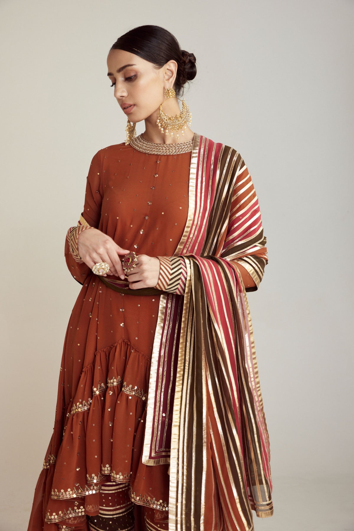 Rust Asymmetrical Kurta Pant Set