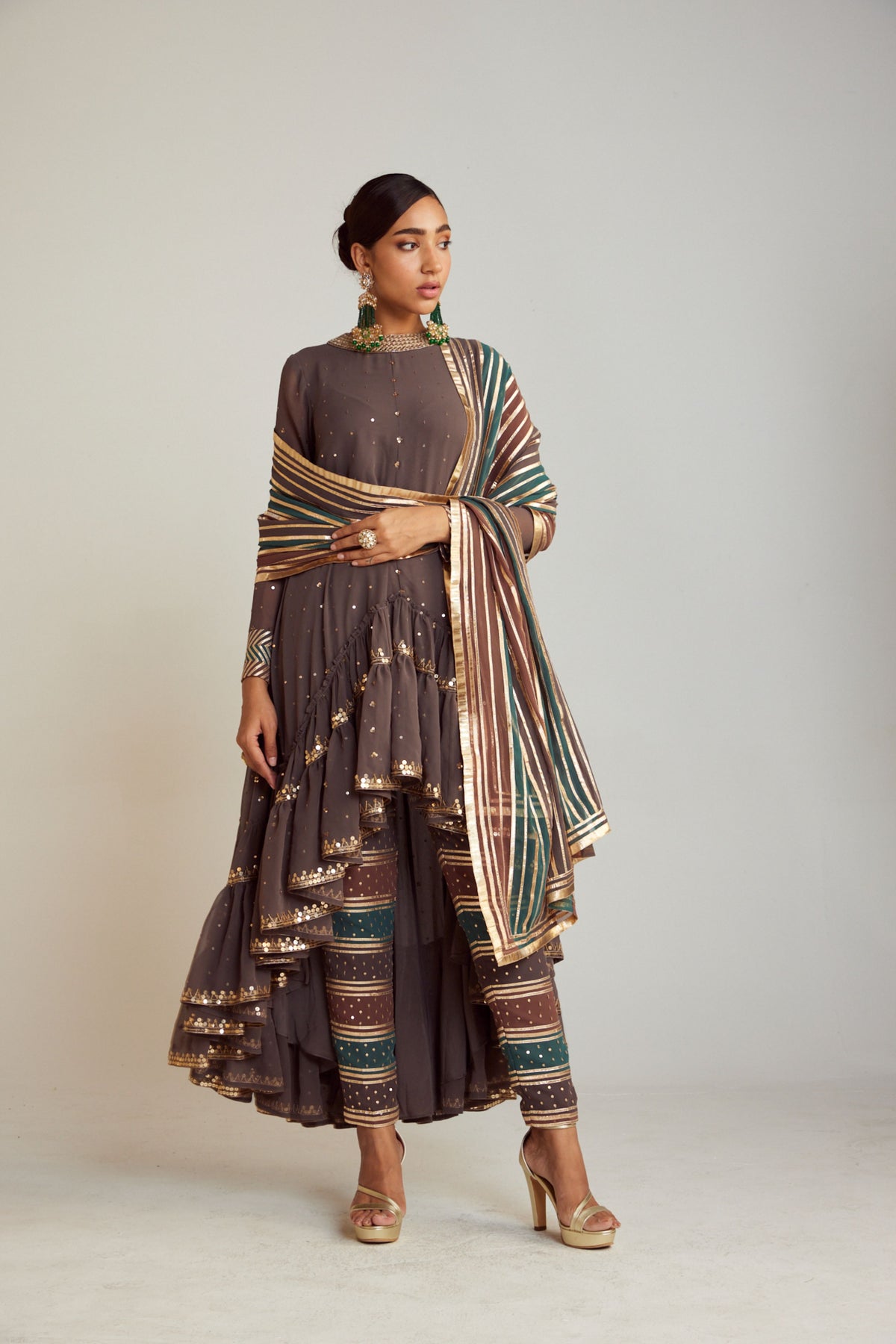 Grey Asymmetrical Kurta Pant Set