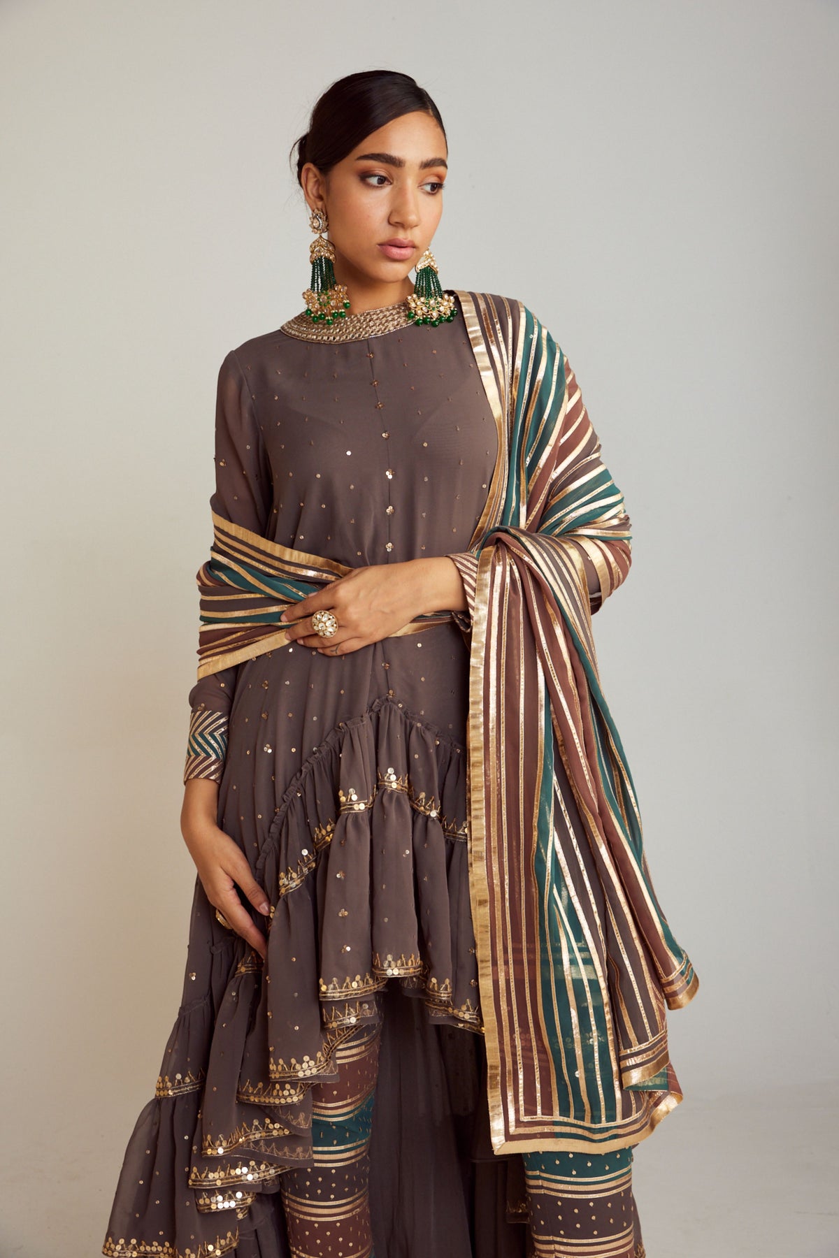 Grey Asymmetrical Kurta Pant Set