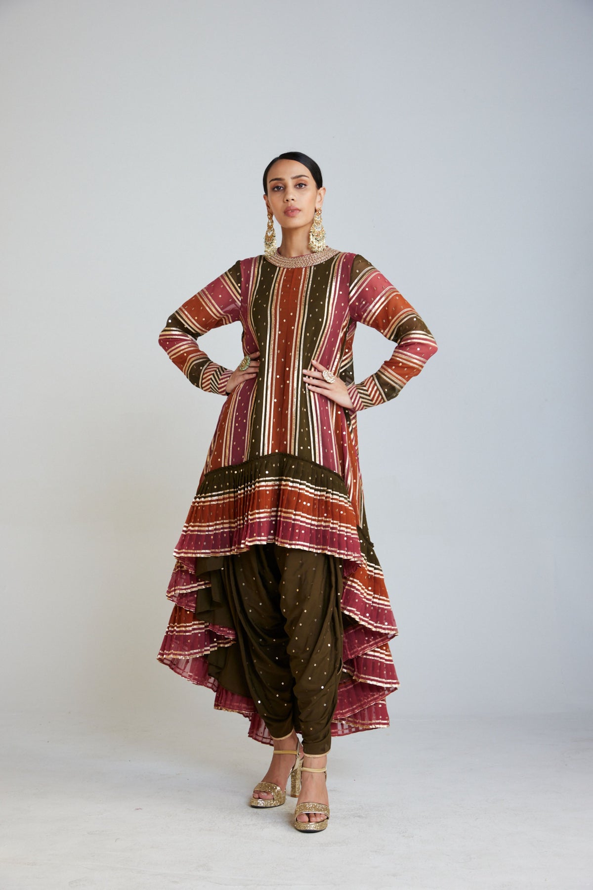 Olive Green Asymmetrical Kurta Set