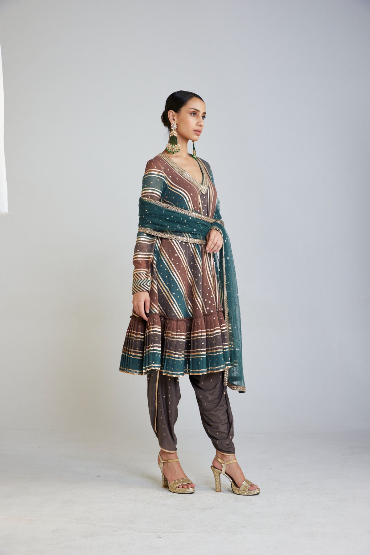 Mud Green A Line Dhoti Kurta Set