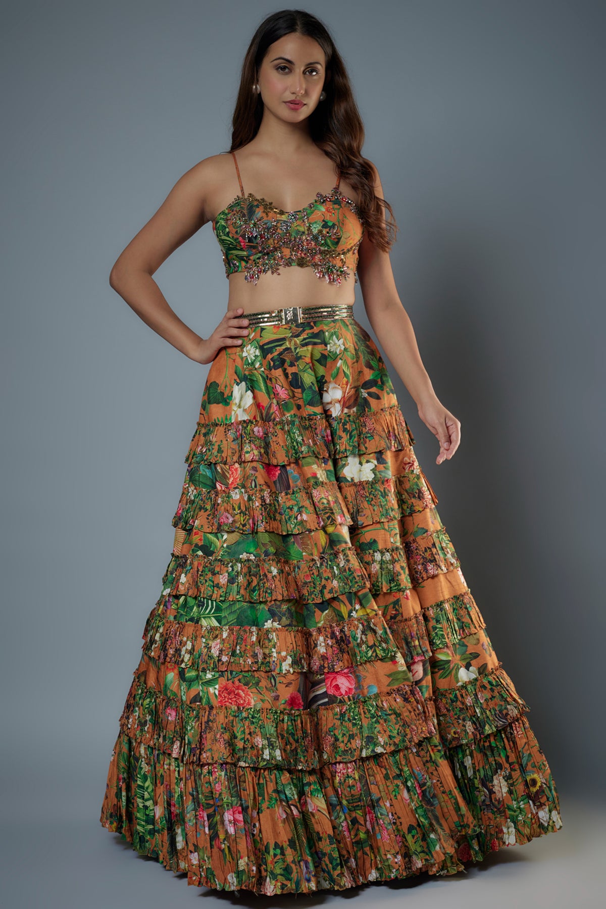 Printed Embroidered Lehenga Set