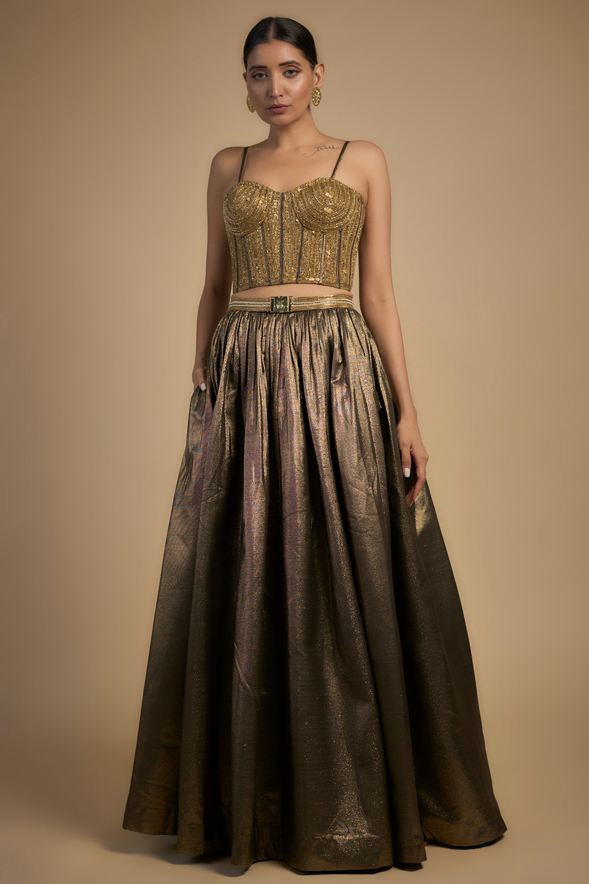 Gold Corset Blouse and Lehenga