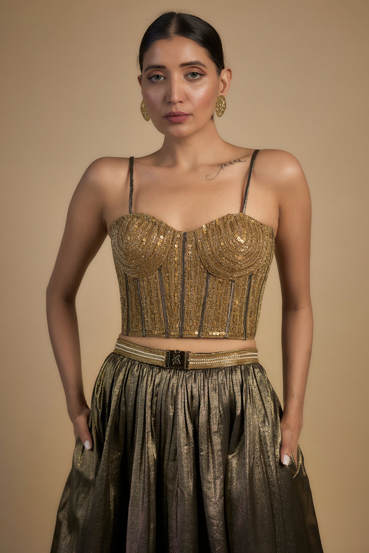 Gold Corset Blouse and Lehenga