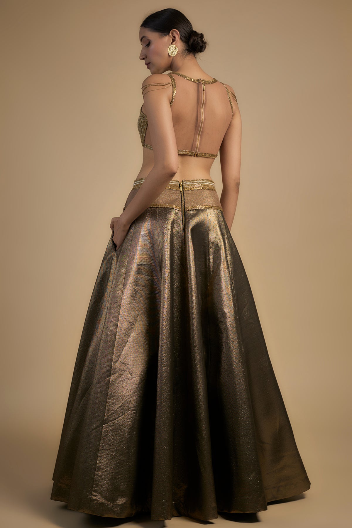 Gold Sequence Blouse With Lehenga