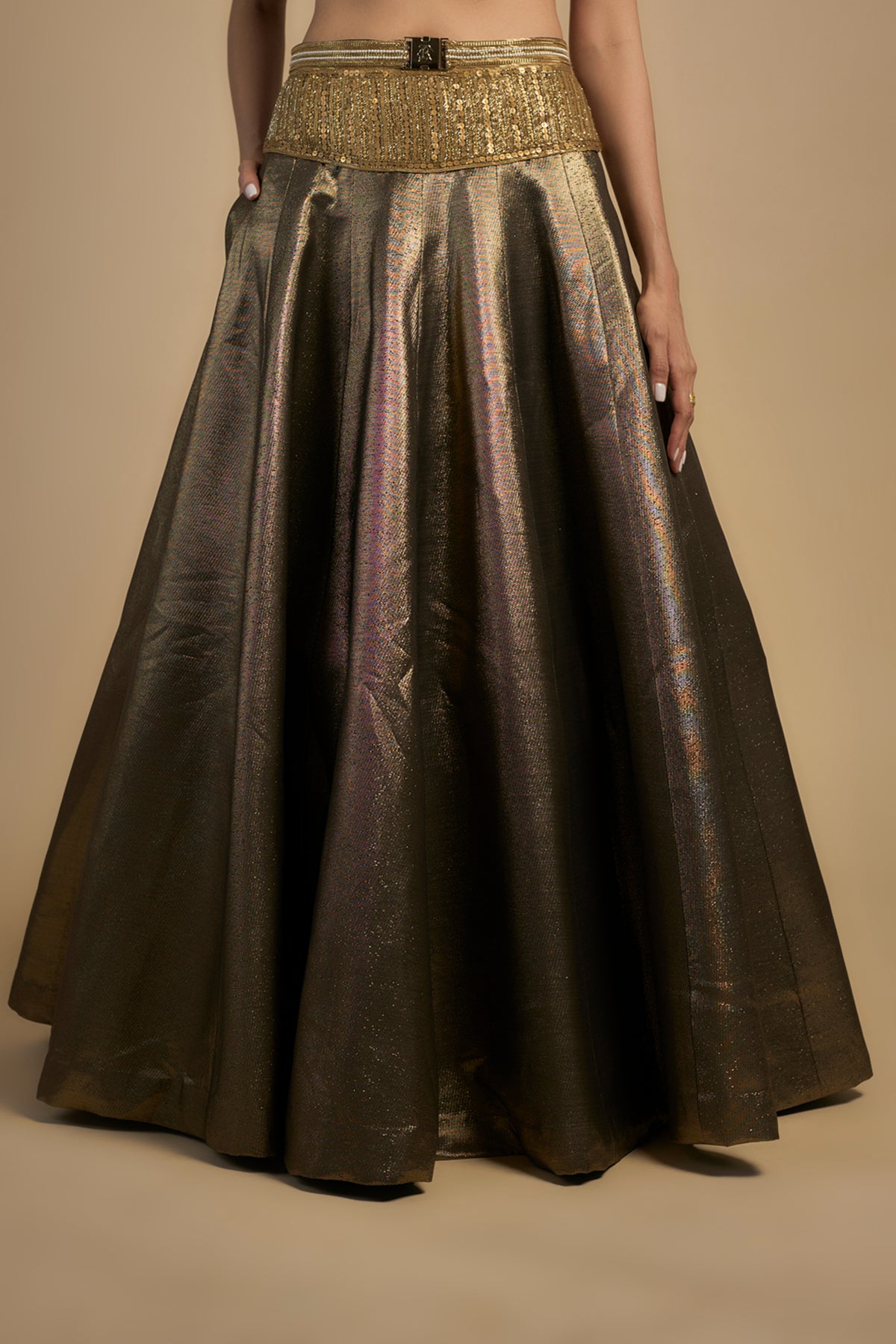 Gold Sequence Blouse With Lehenga