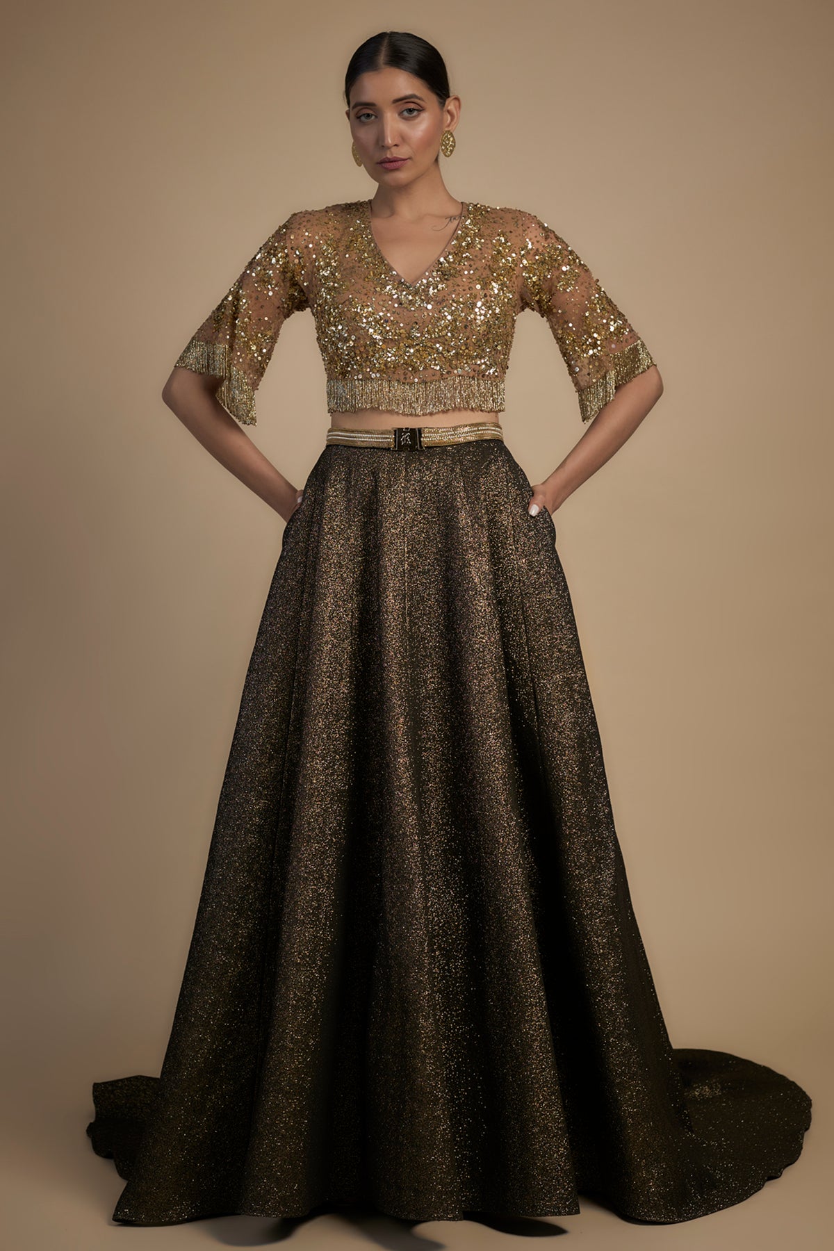 Gold and Black Lehenga Set