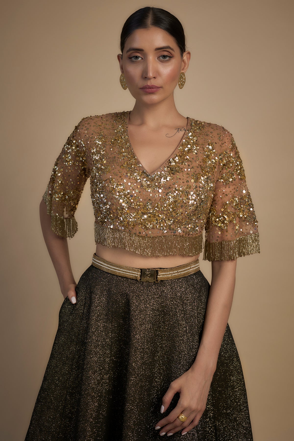 Gold and Black Lehenga Set