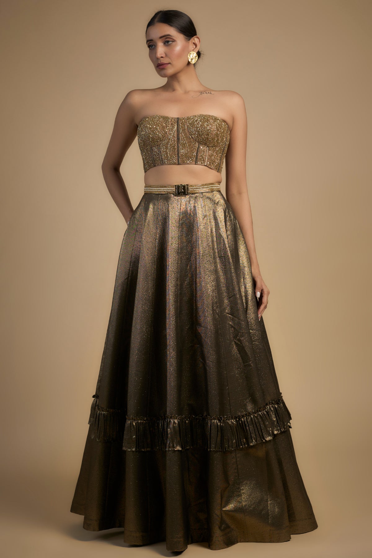 Gold Sequence Bustier Lehenga Set