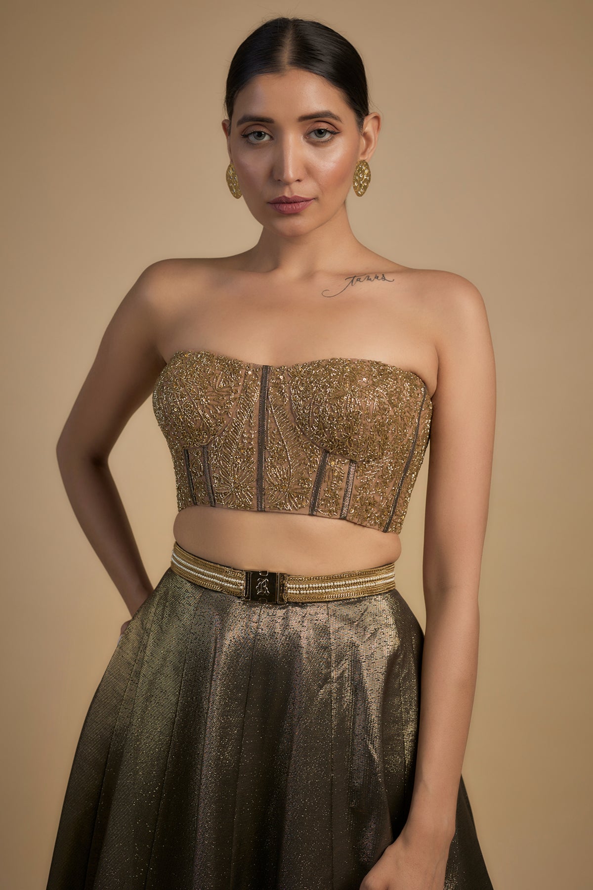 Gold Sequence Bustier Lehenga Set