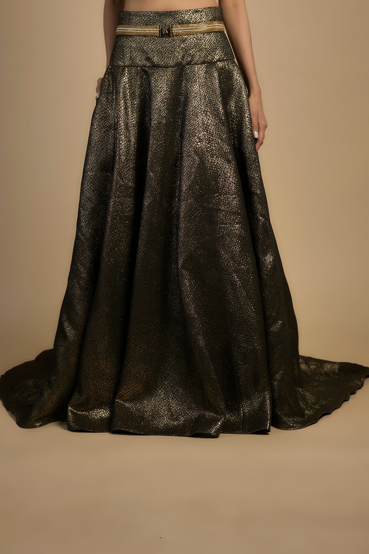 Gold Sequin Corset With Lehenga