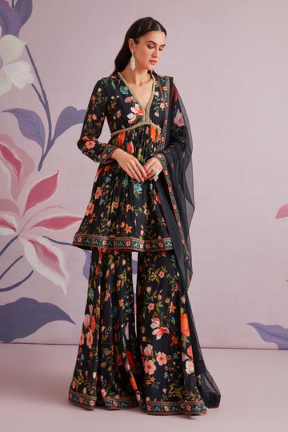 Florian black short anarakali set