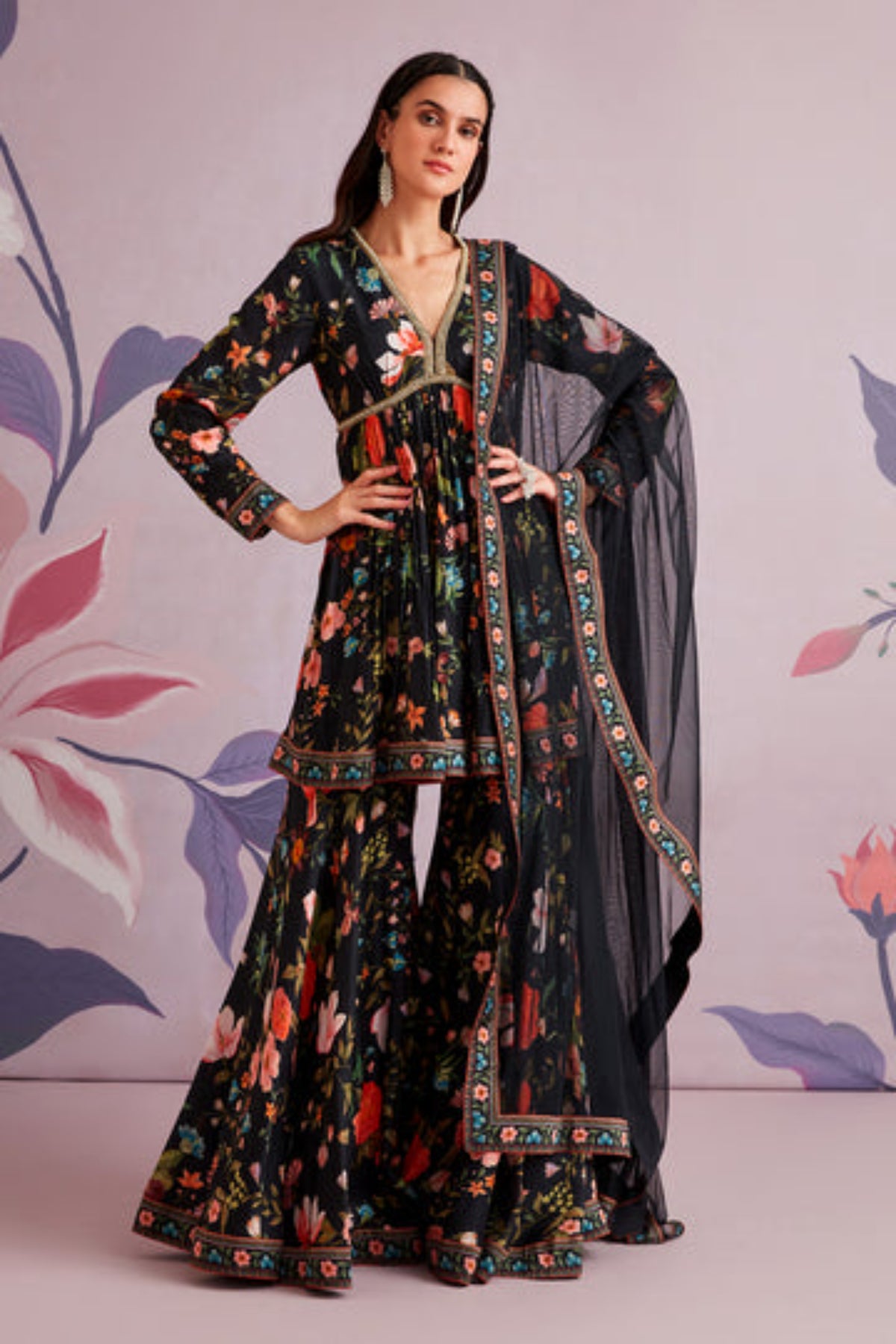 Florian black short anarakali set