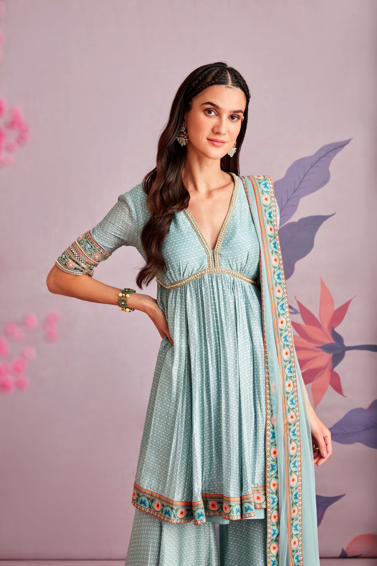 Ambrosia blue short anarakali set