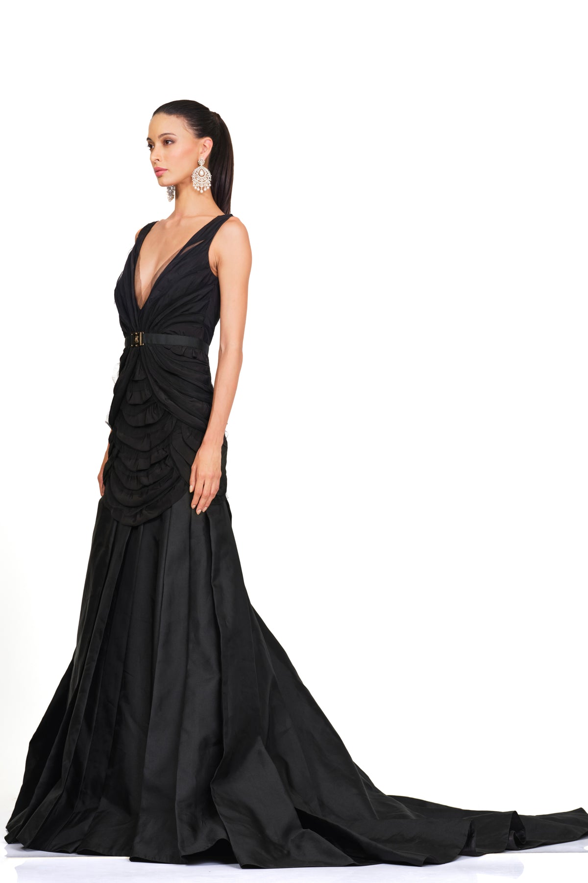 Frill Layered Black Gown