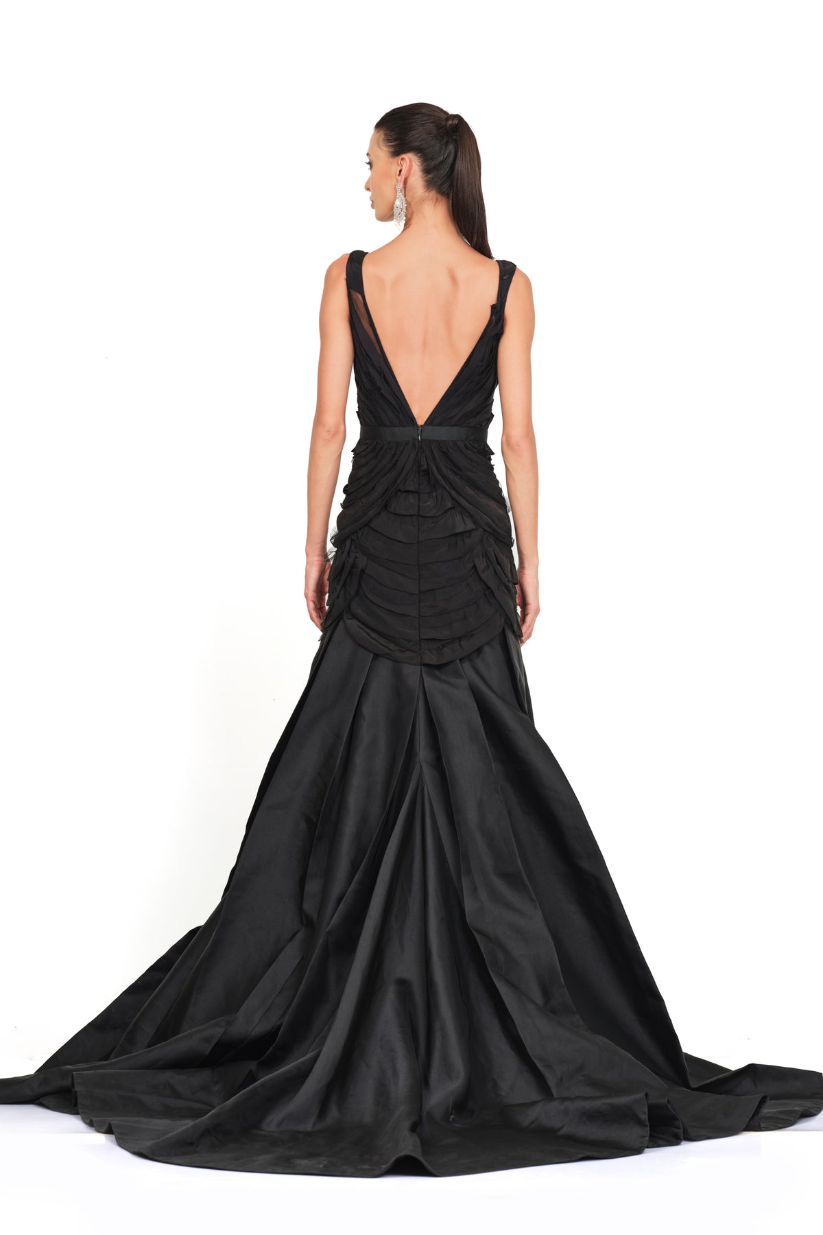Frill Layered Black Gown