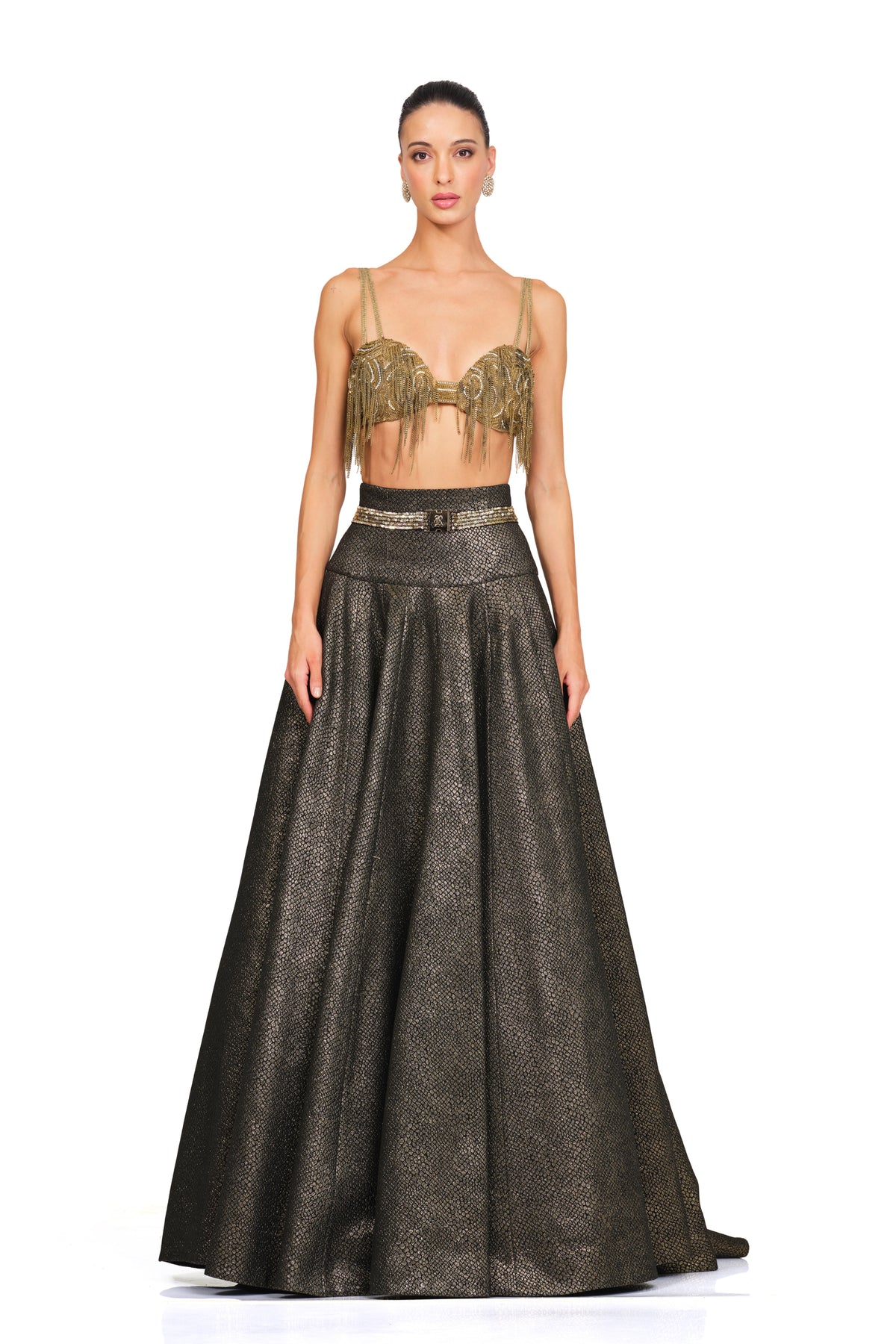 Embroidered Blouse With High Waisted Lehenga