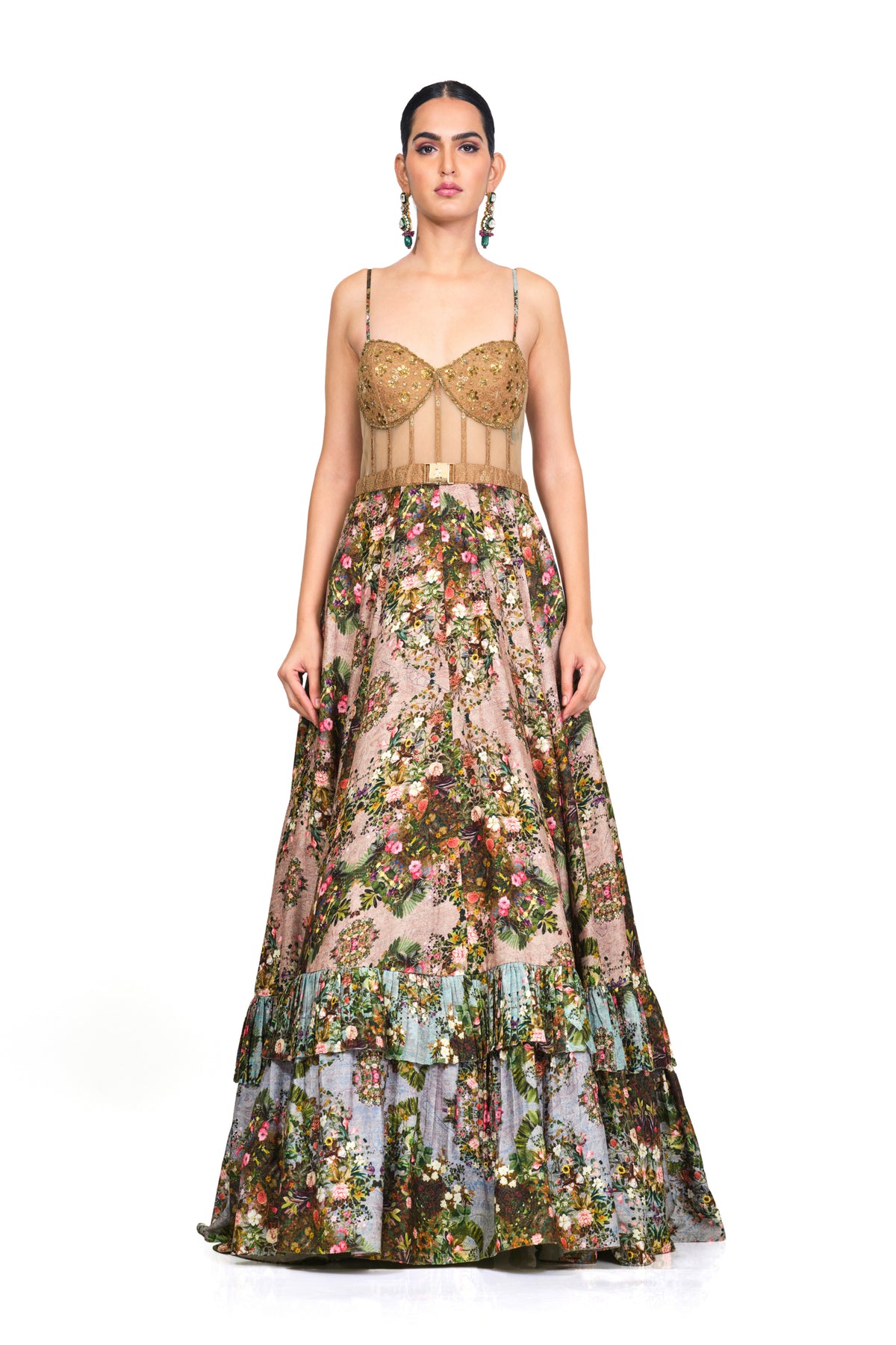 Multi Couler Gown With Brocade Bodice