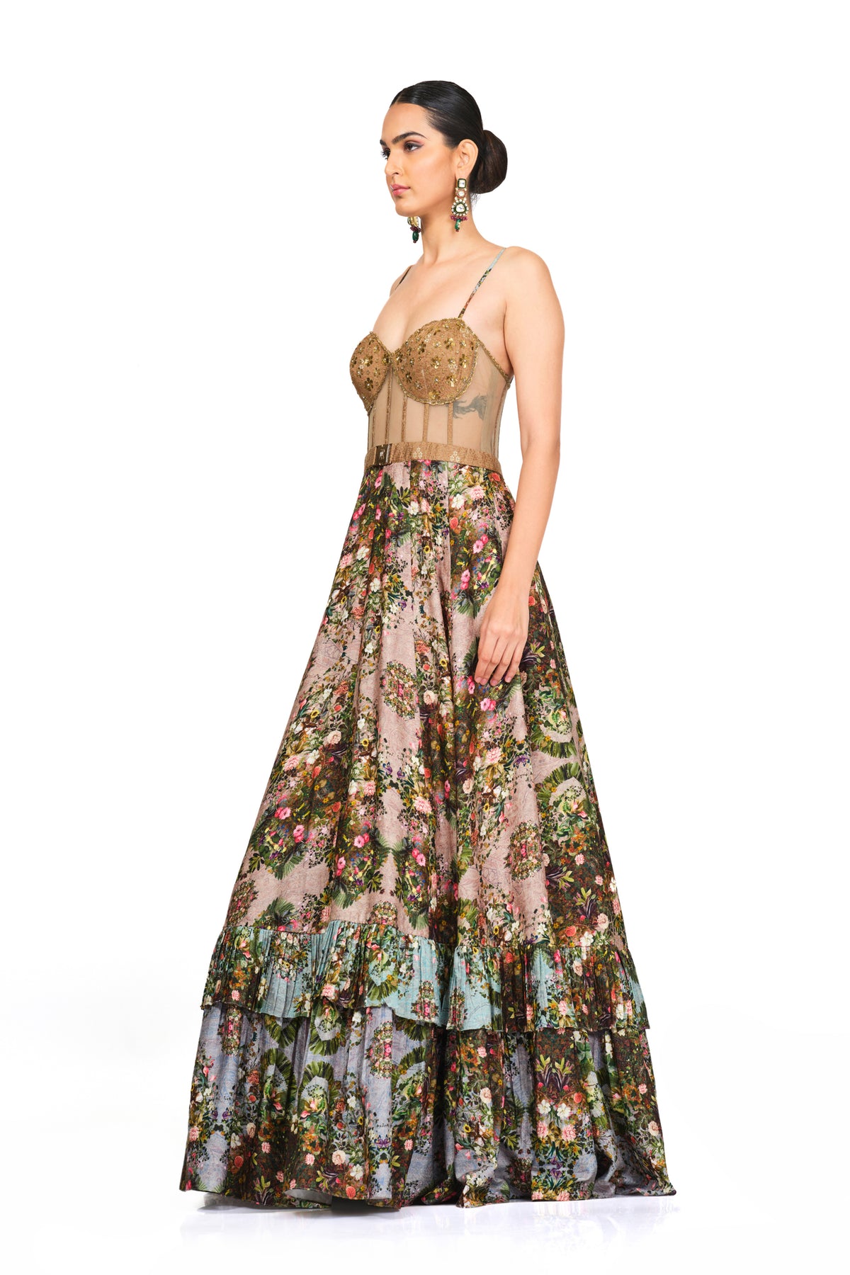 Multi Couler Gown With Brocade Bodice