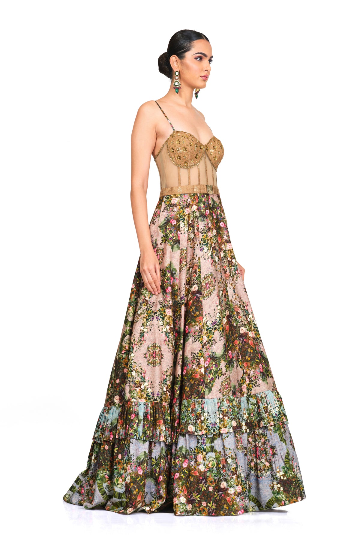 Multi Couler Gown With Brocade Bodice