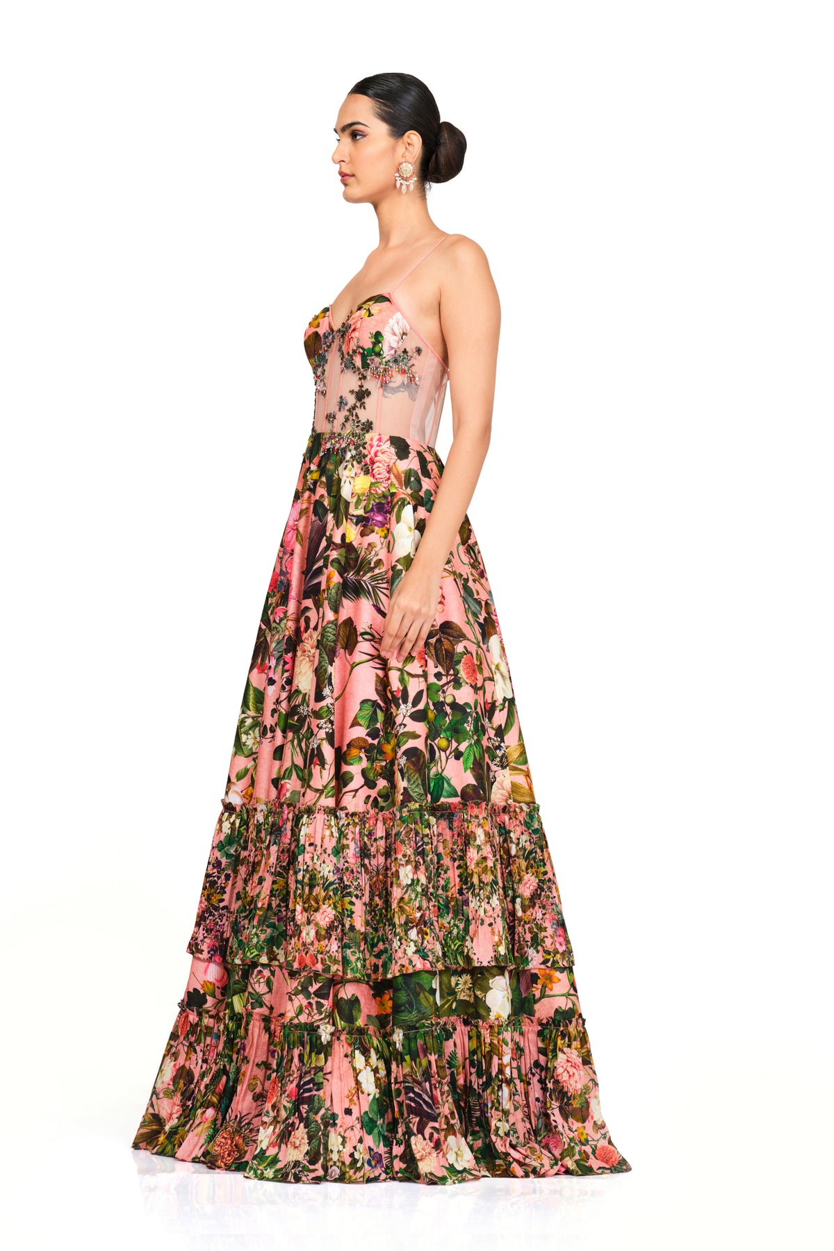 Printed Corset Gown With Applique Work