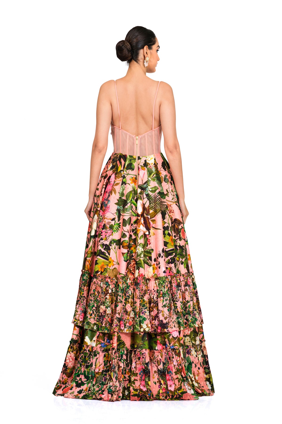 Printed Corset Gown With Applique Work