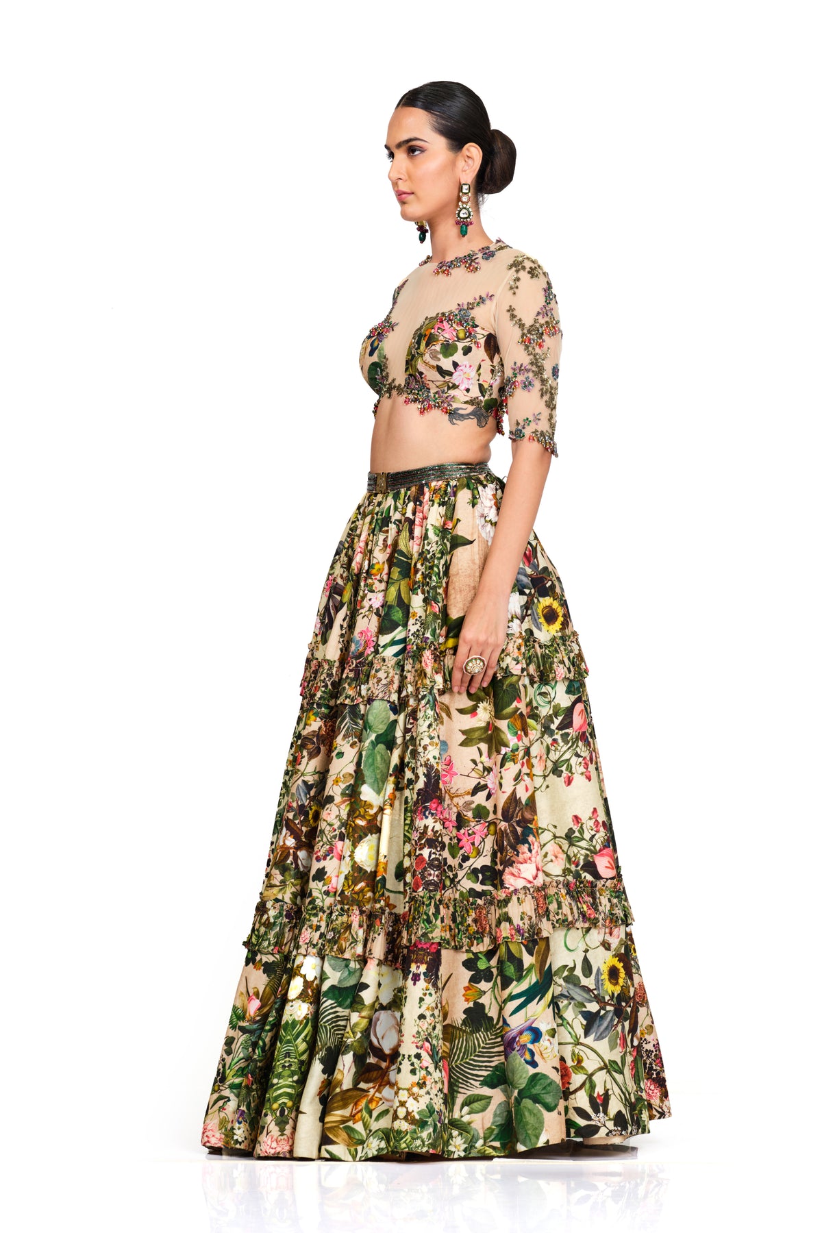 Layered Frill Lehenga With Embroidered Blouse