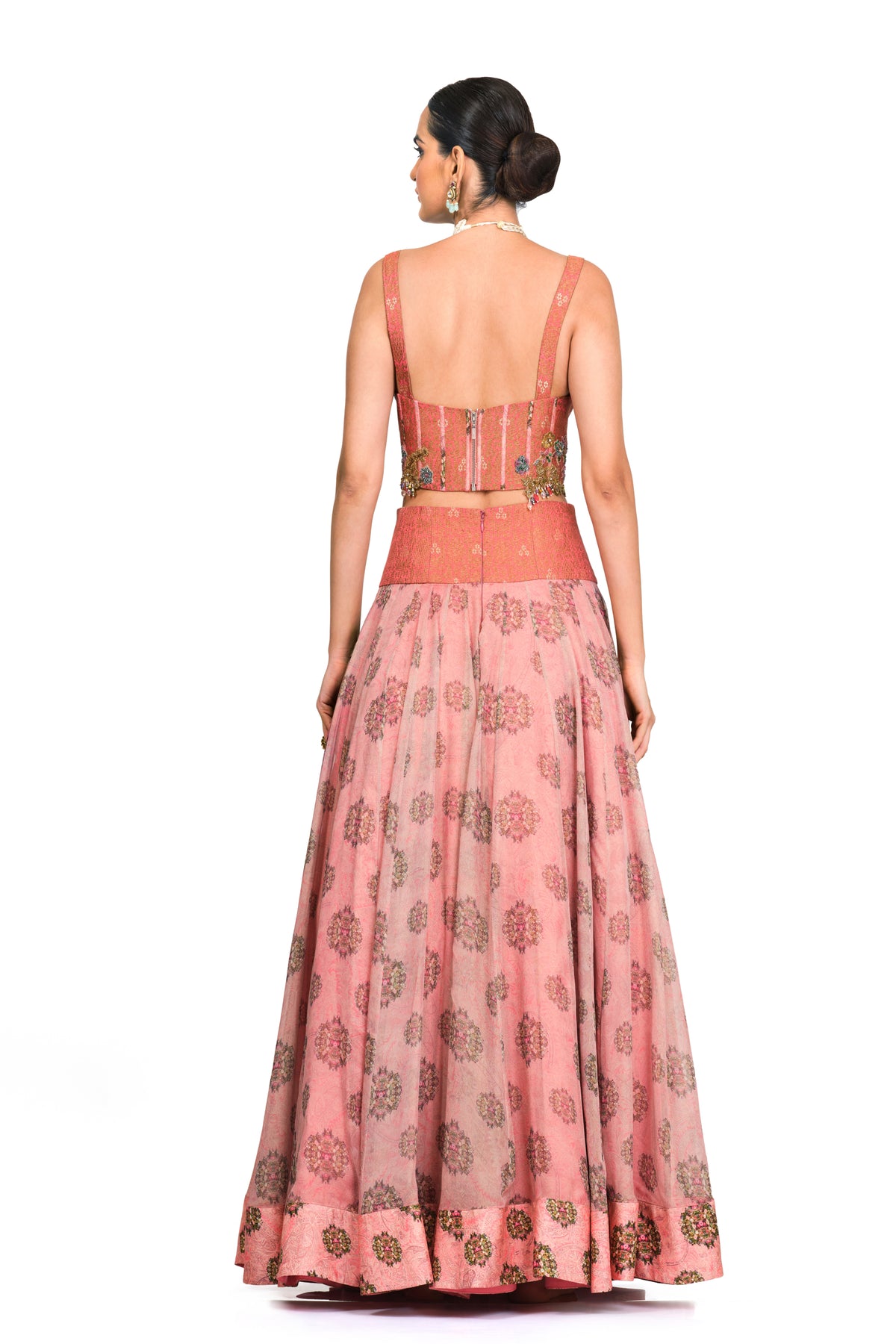 Pink Lehenga With Brocade Corset Top