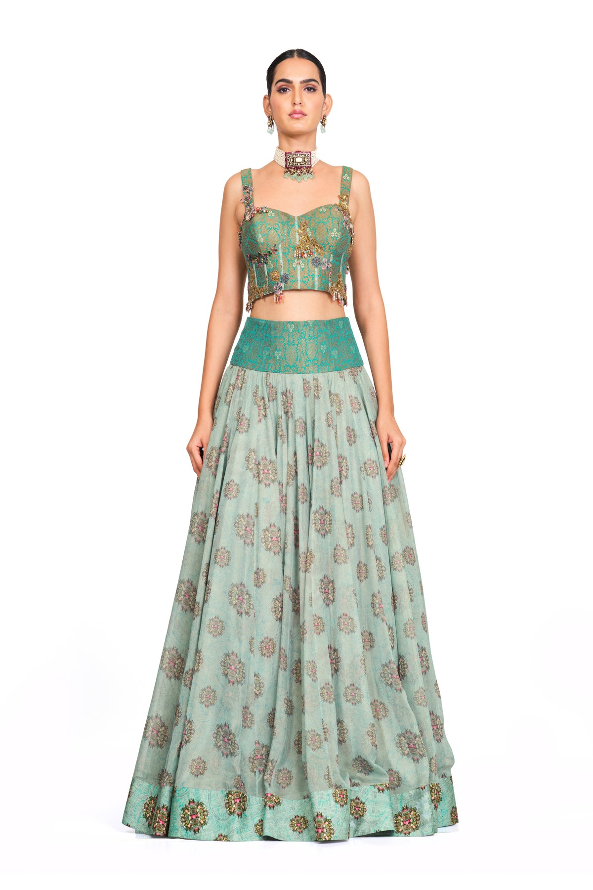 Blue Lehenga With Corset Blouse