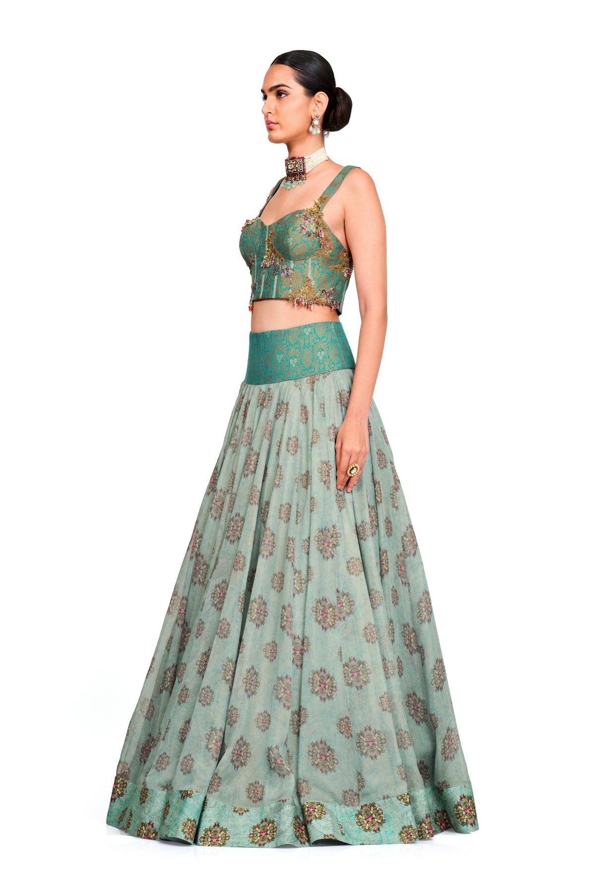 Blue Lehenga With Corset Blouse