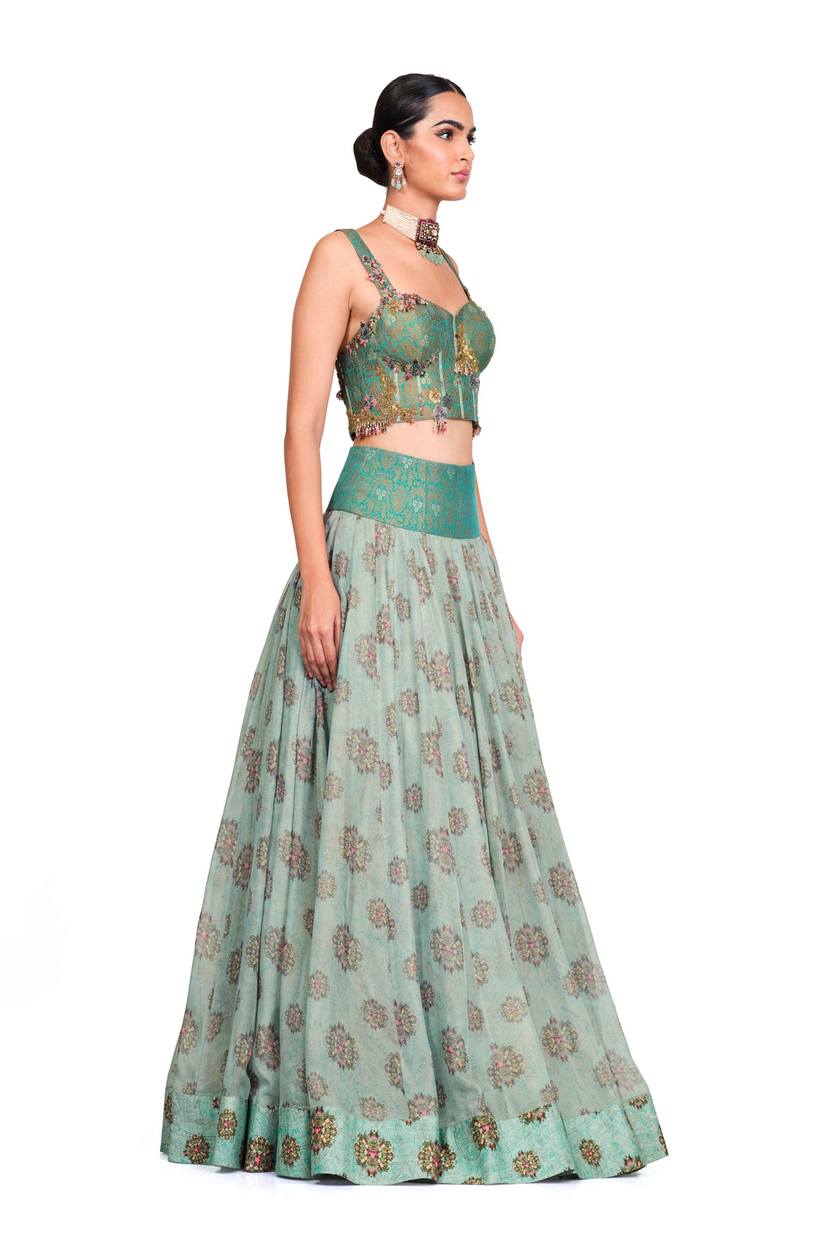 Blue Lehenga With Corset Blouse