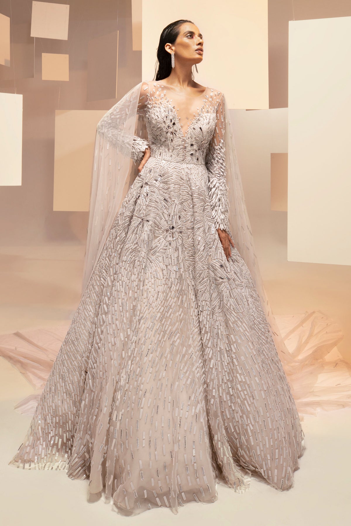 Roseate pearl grey gown