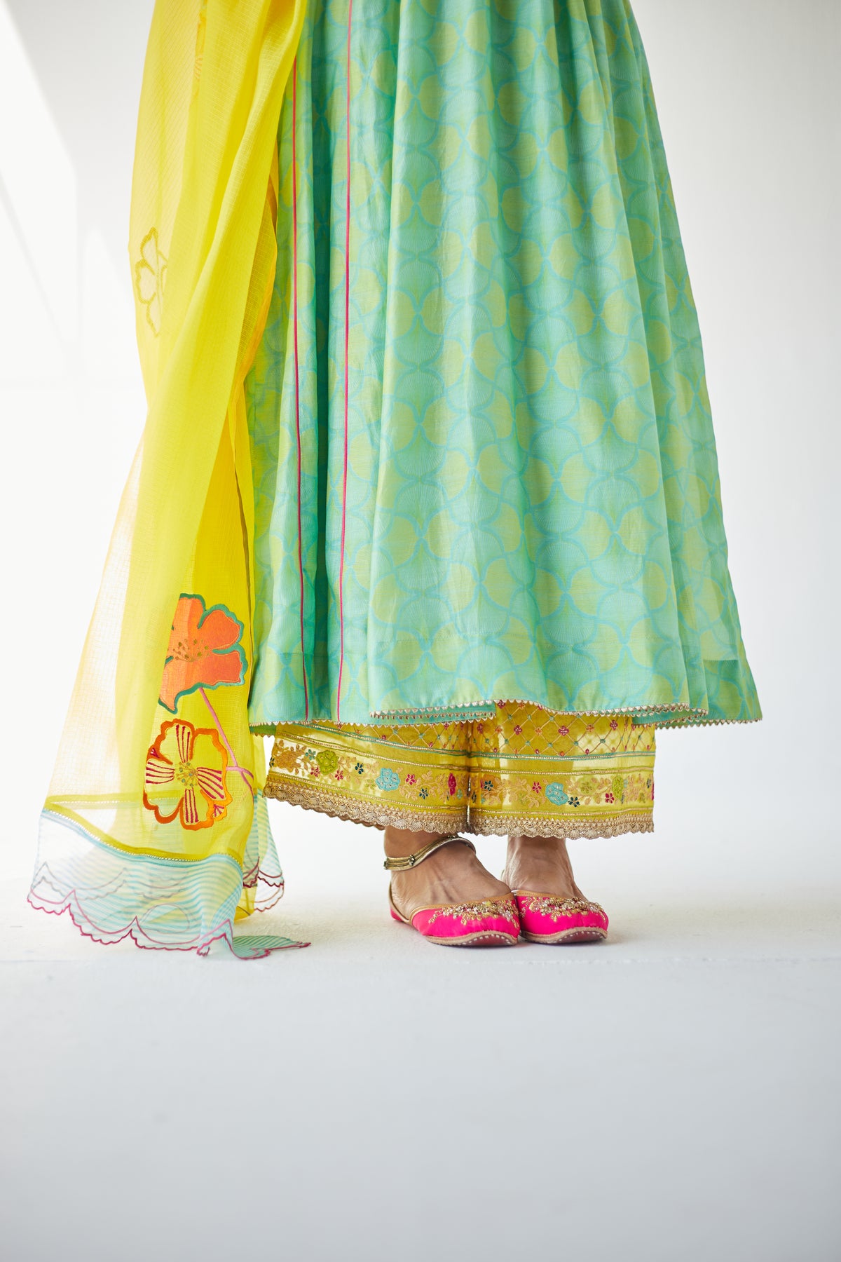 Sea Green Side Kali Kurta Set