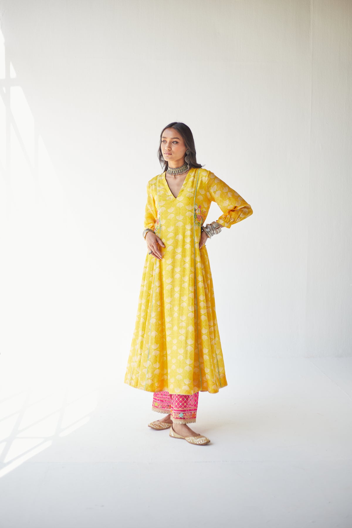 Yellow Side Kali Kurta Set