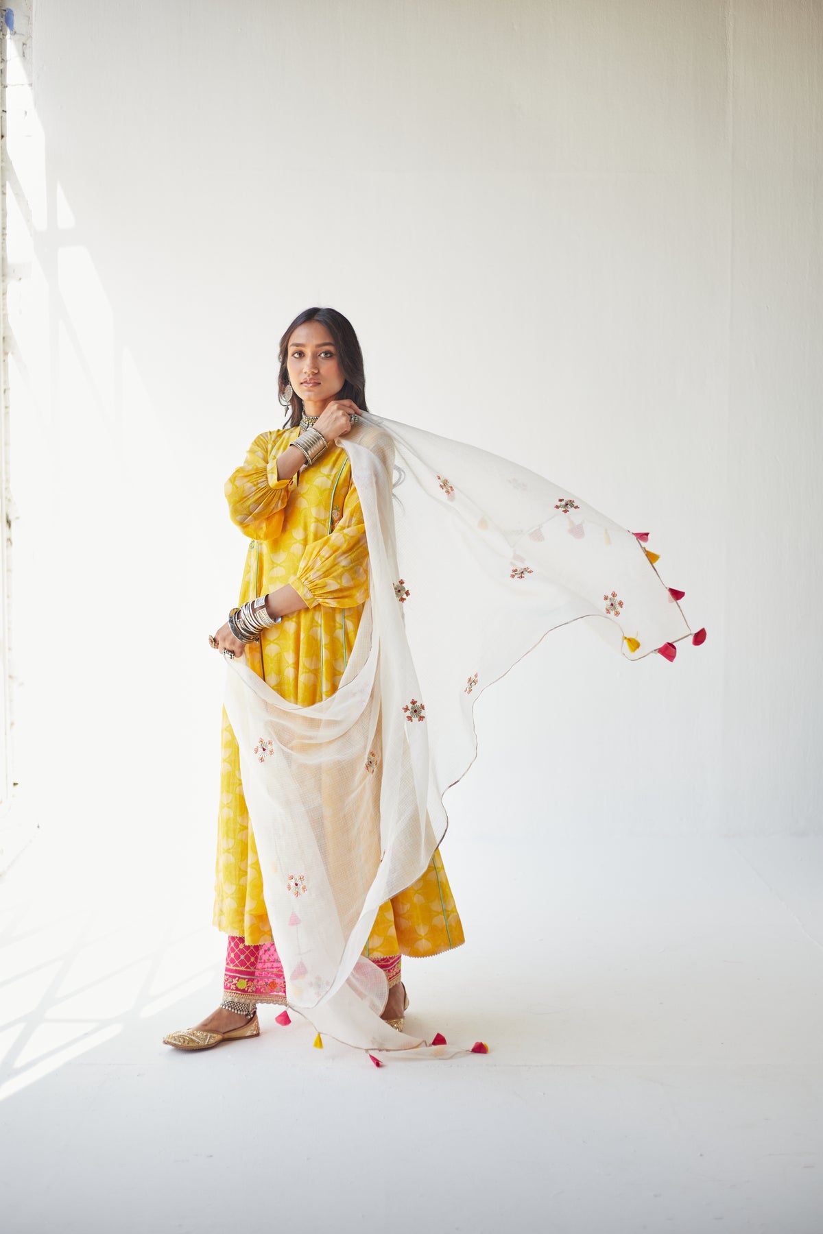 Yellow Side Kali Kurta Set