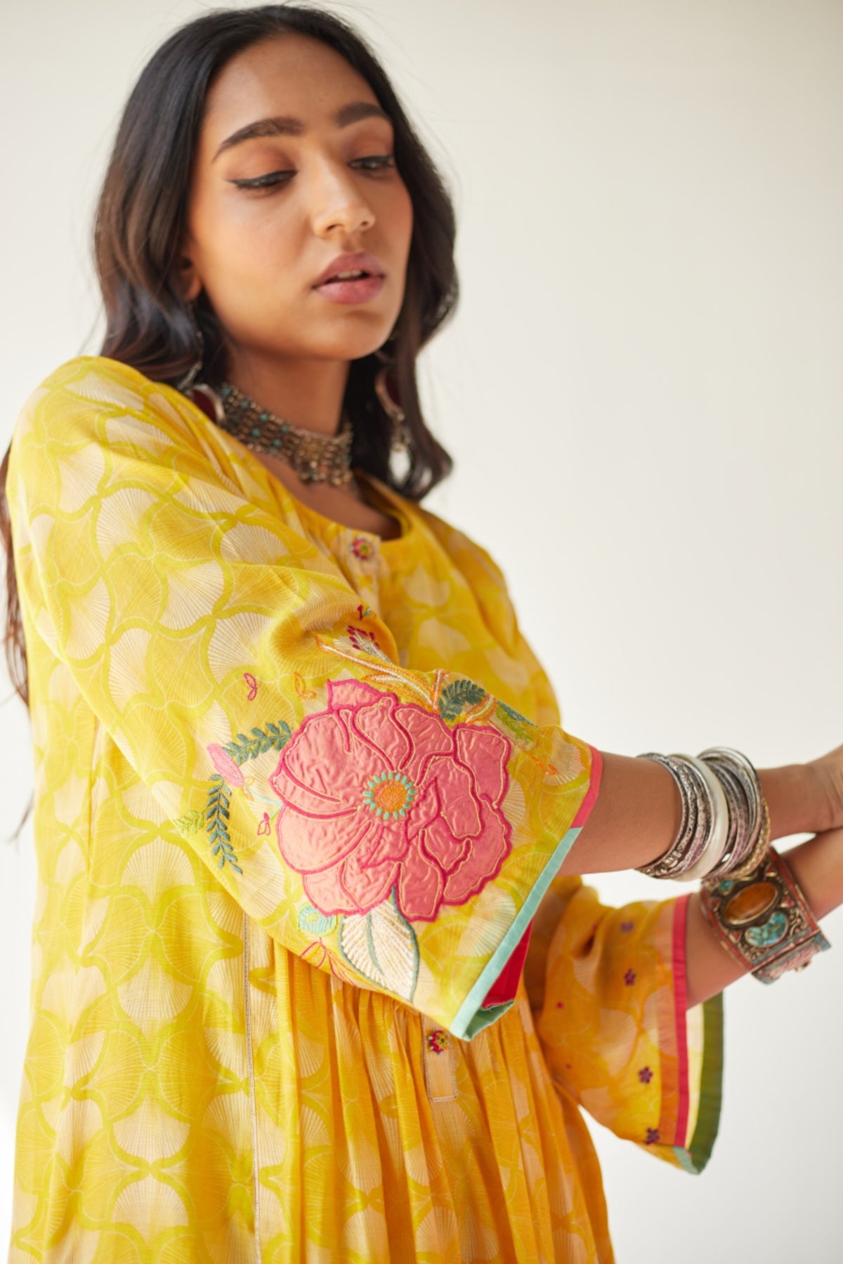 Yellow Front Puckering Kurta Set