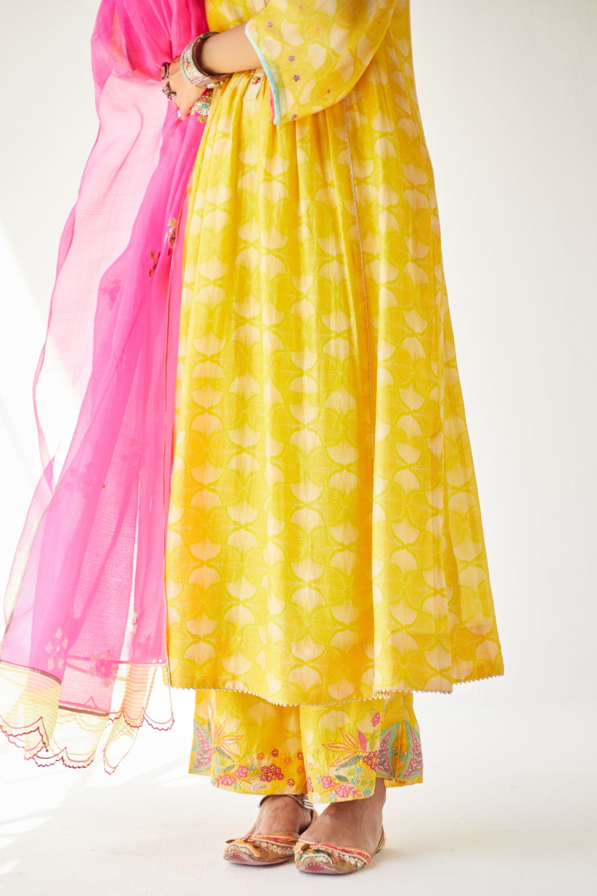 Yellow Front Puckering Kurta Set