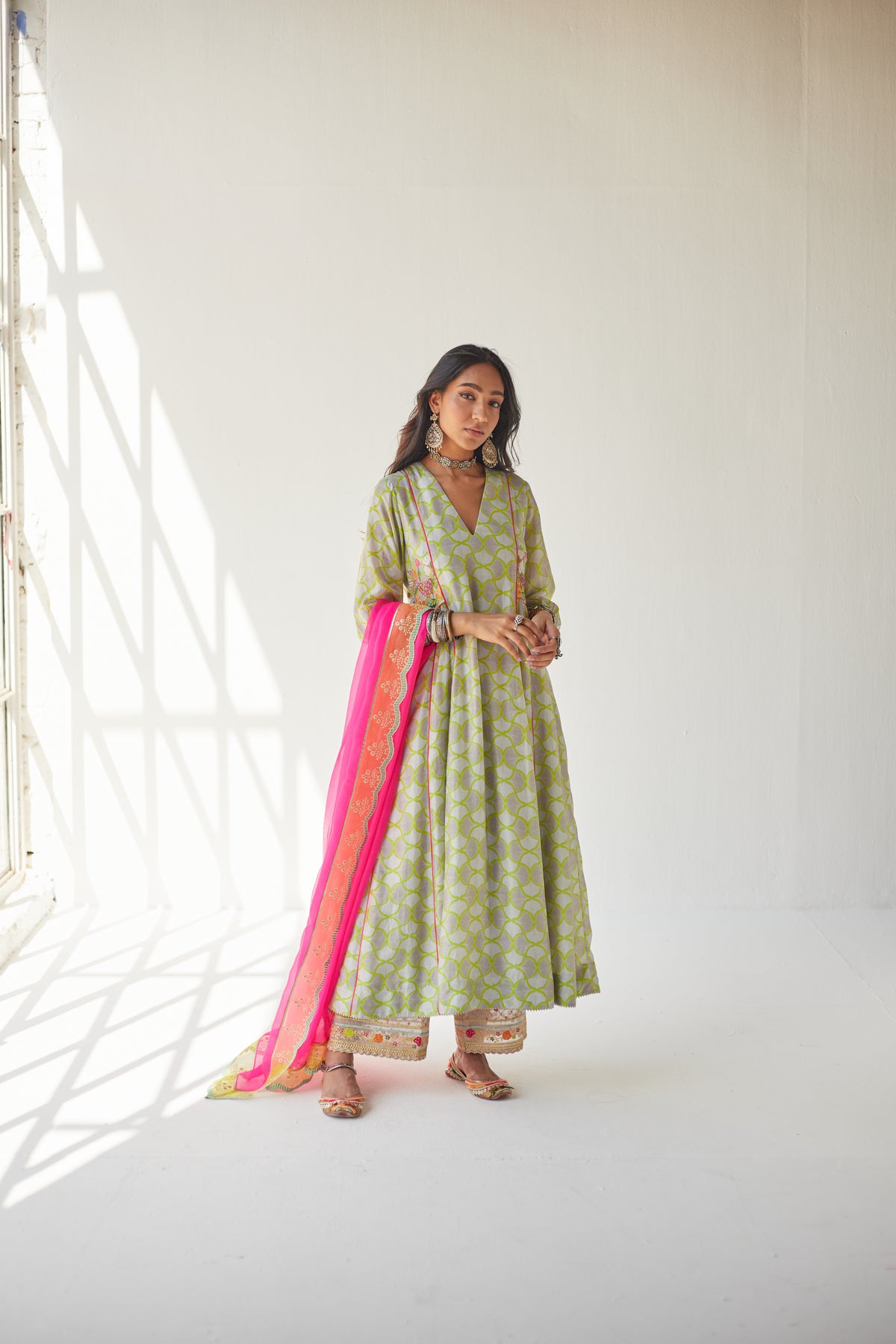 Grey Side Kali Kurta Set